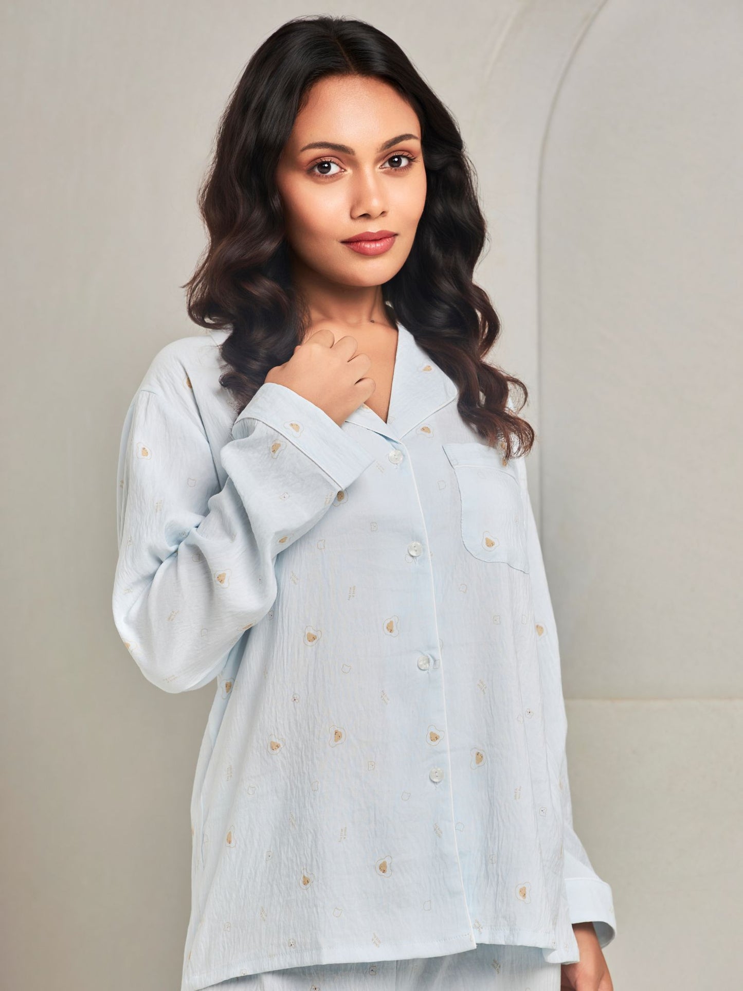 Blue Printed Pyjama Set For Women