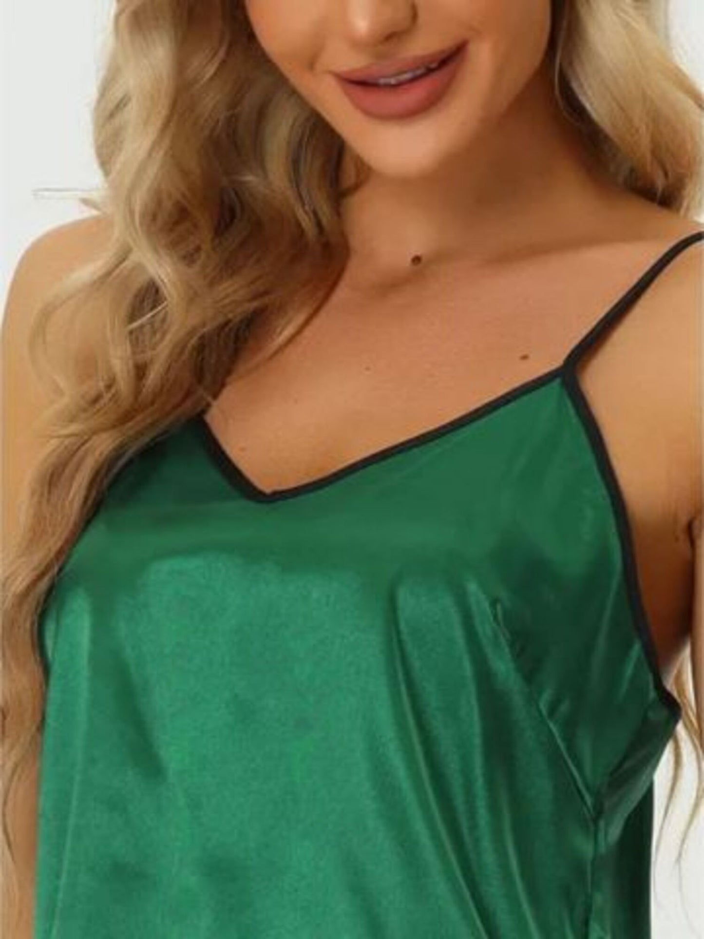 Green Satin Cami Top and Ruffled Short