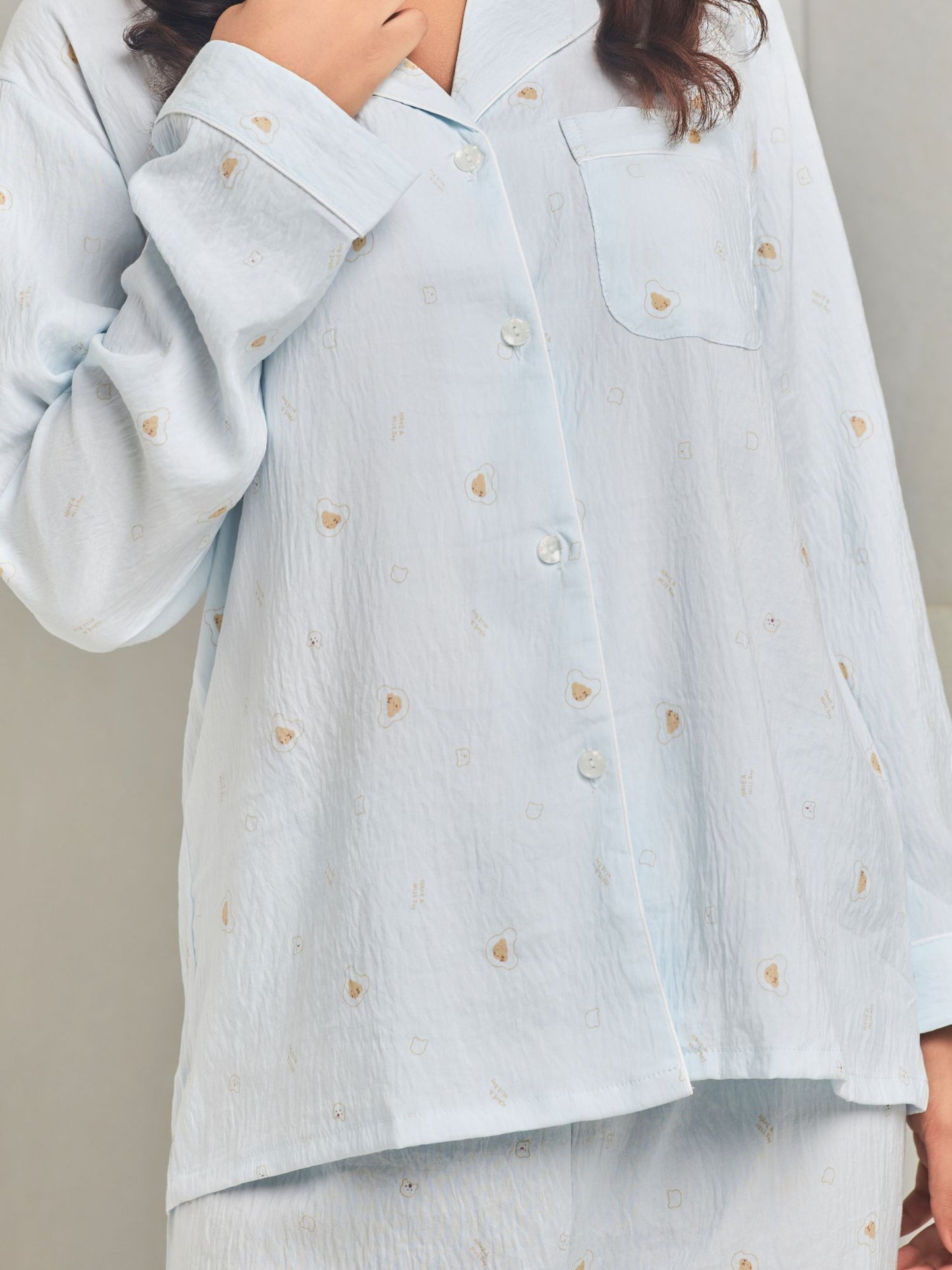 Blue Printed Pyjama Set For Women