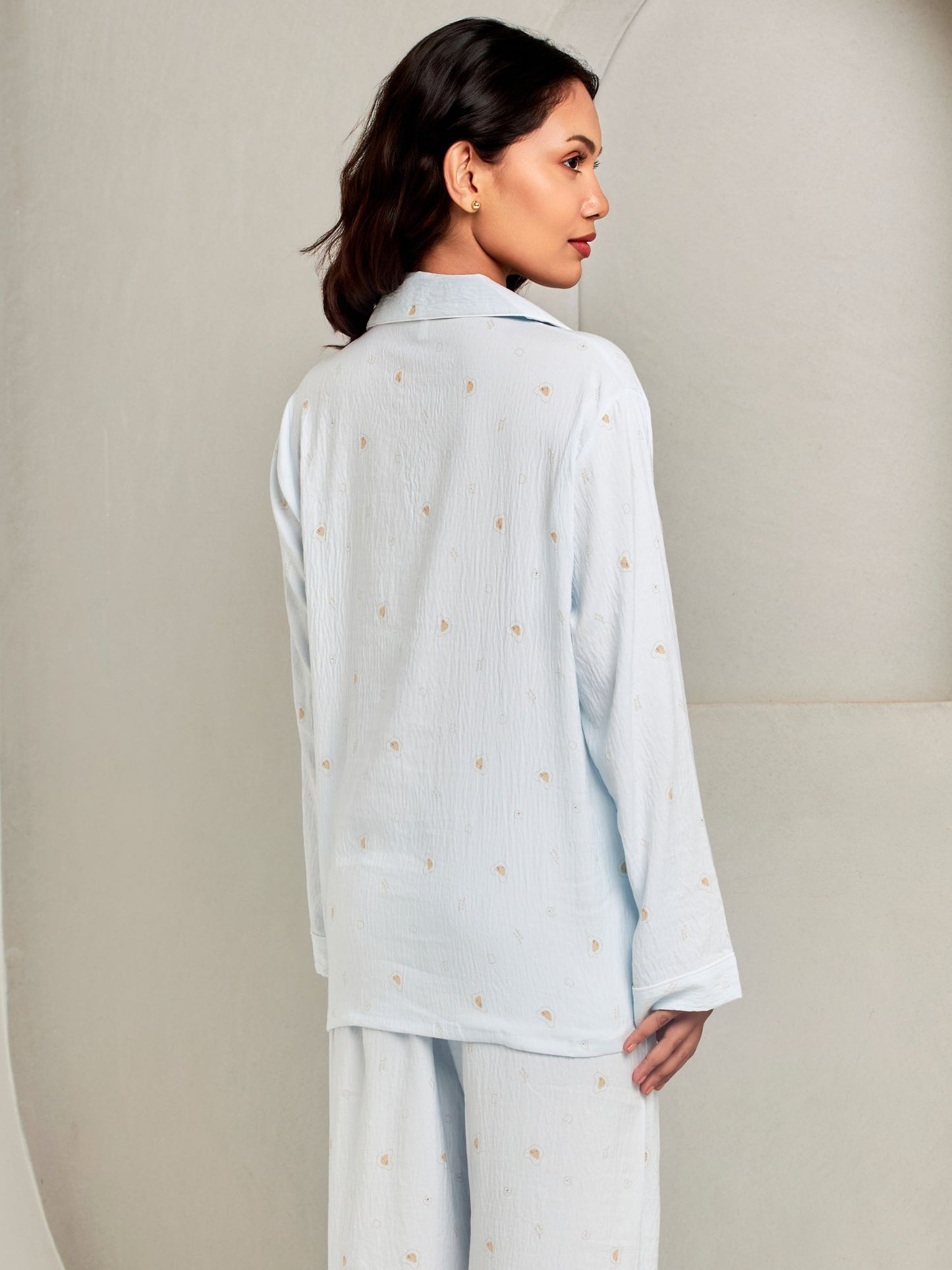 Blue Printed Pyjama Set For Women