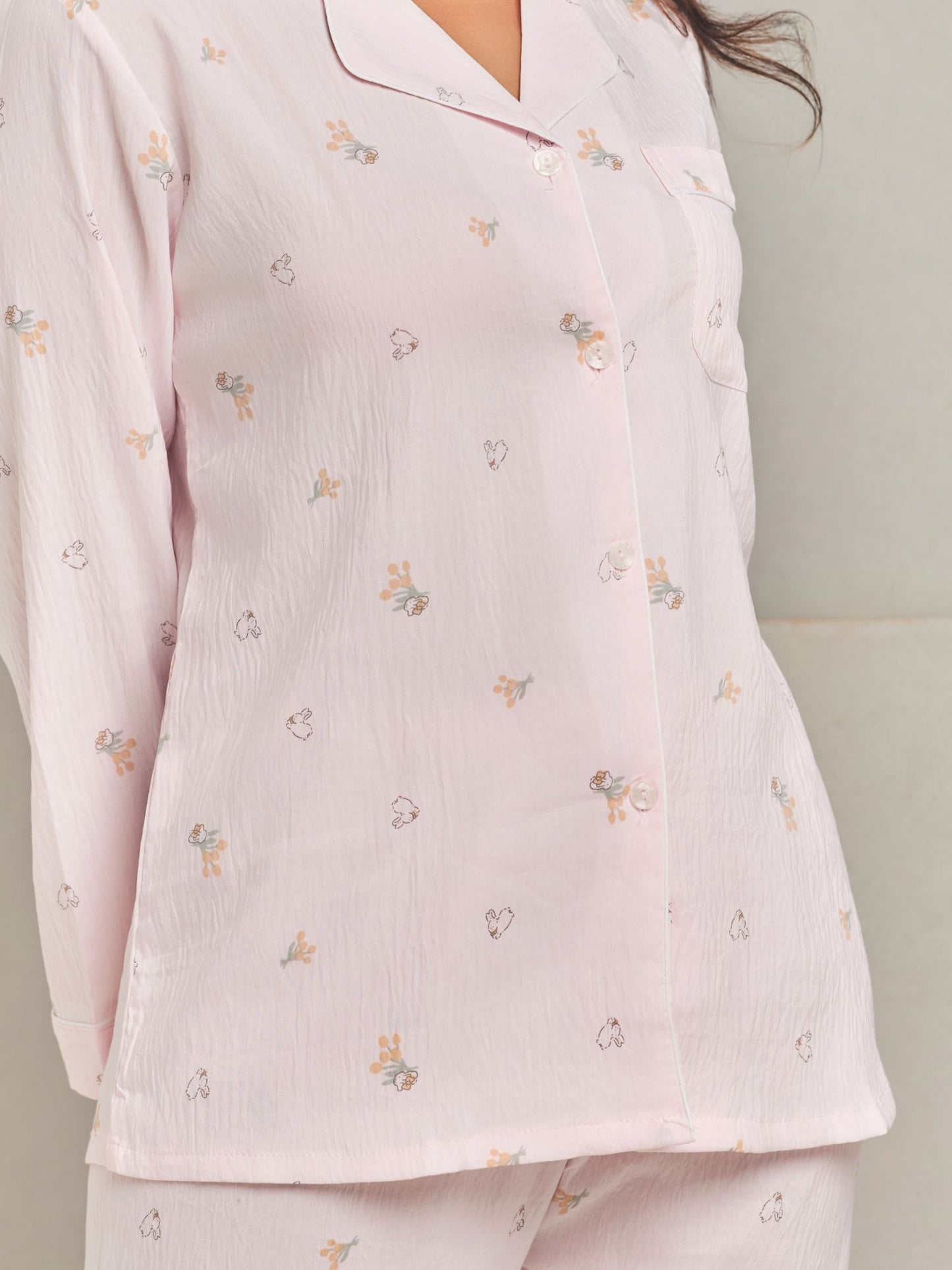 Pink Cotton Pajama Set For Women