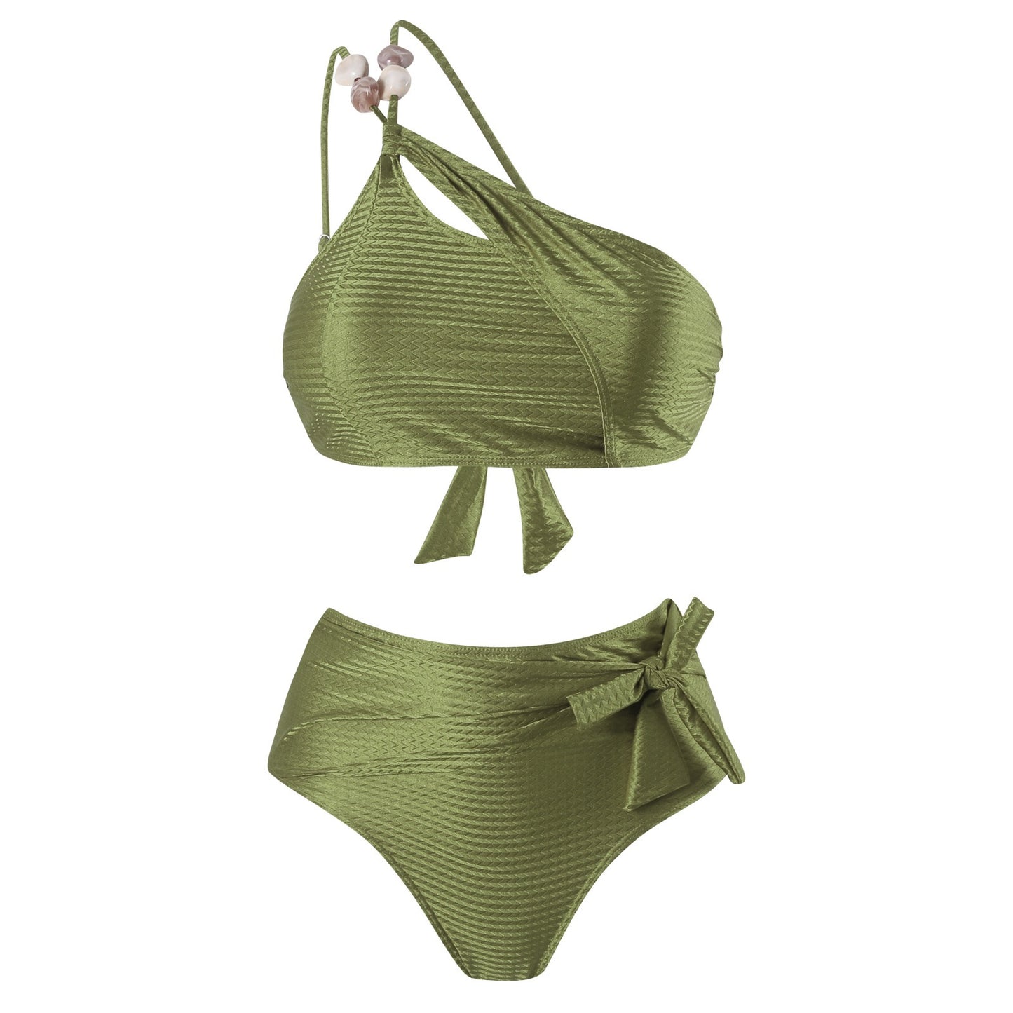 Sage Olive Beaded Bikni Set with Sarong