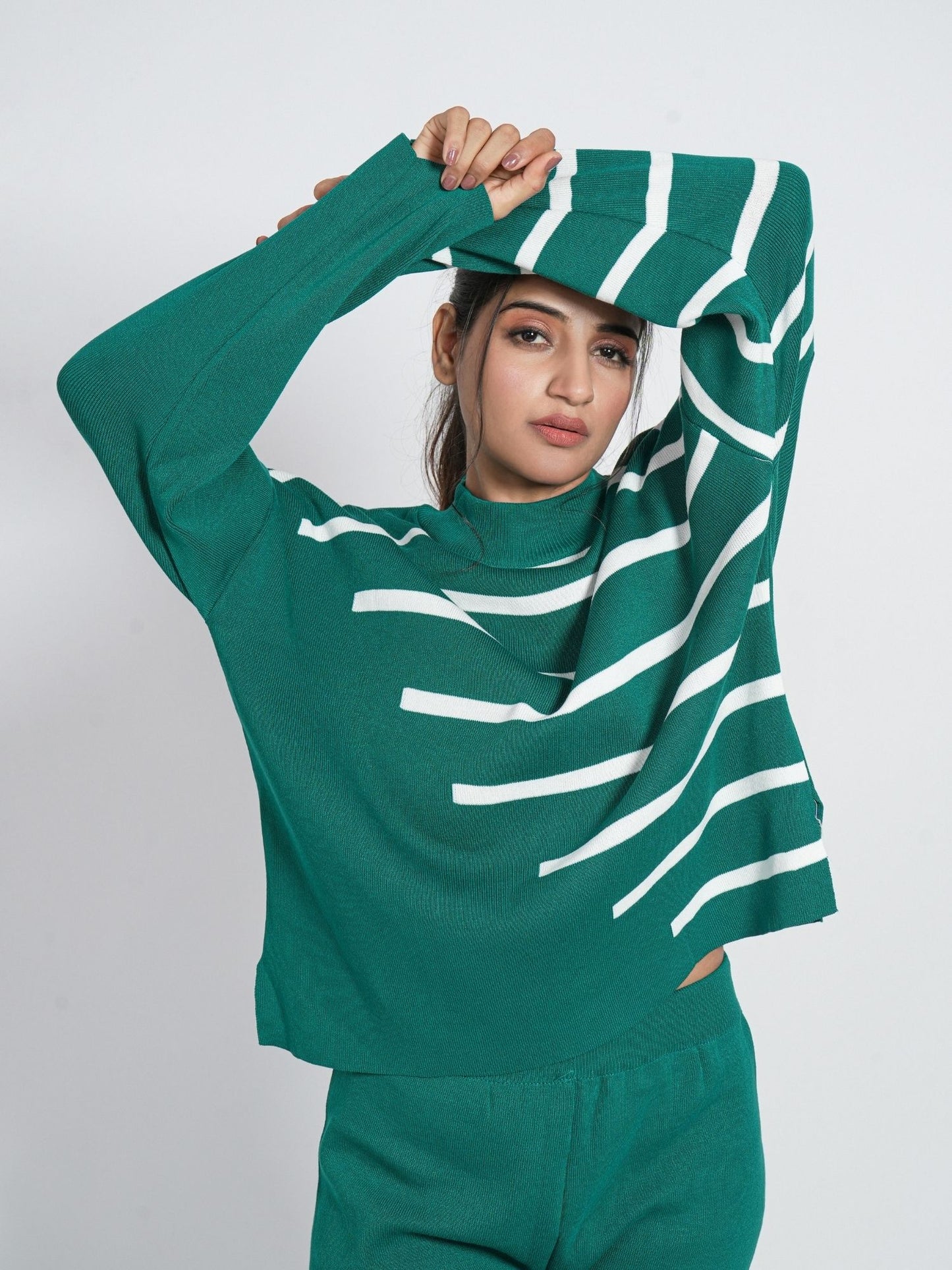 Green Striped Round Neck Set
