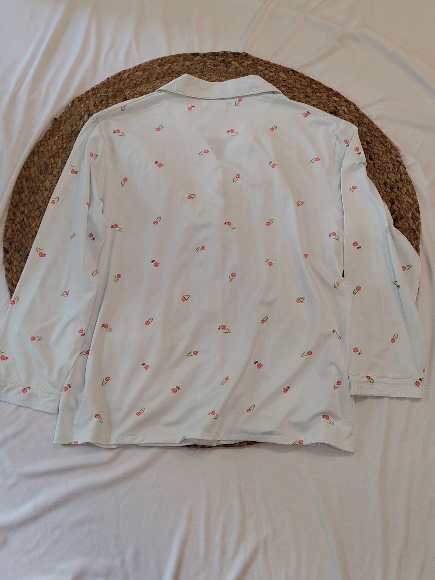 Blue Plus Size Floral Soft Cotton Sleepwear Set