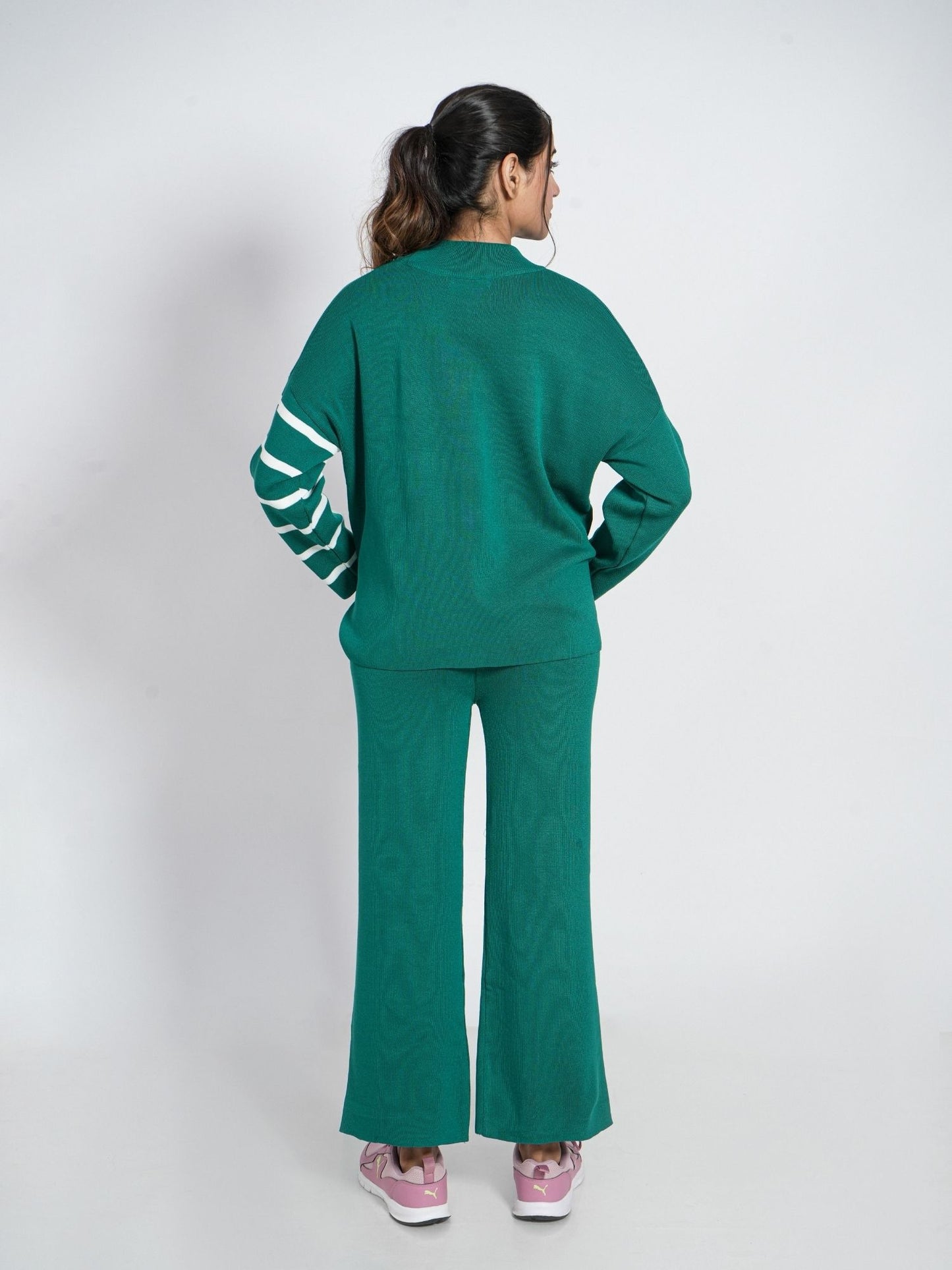 Green Striped Round Neck Set