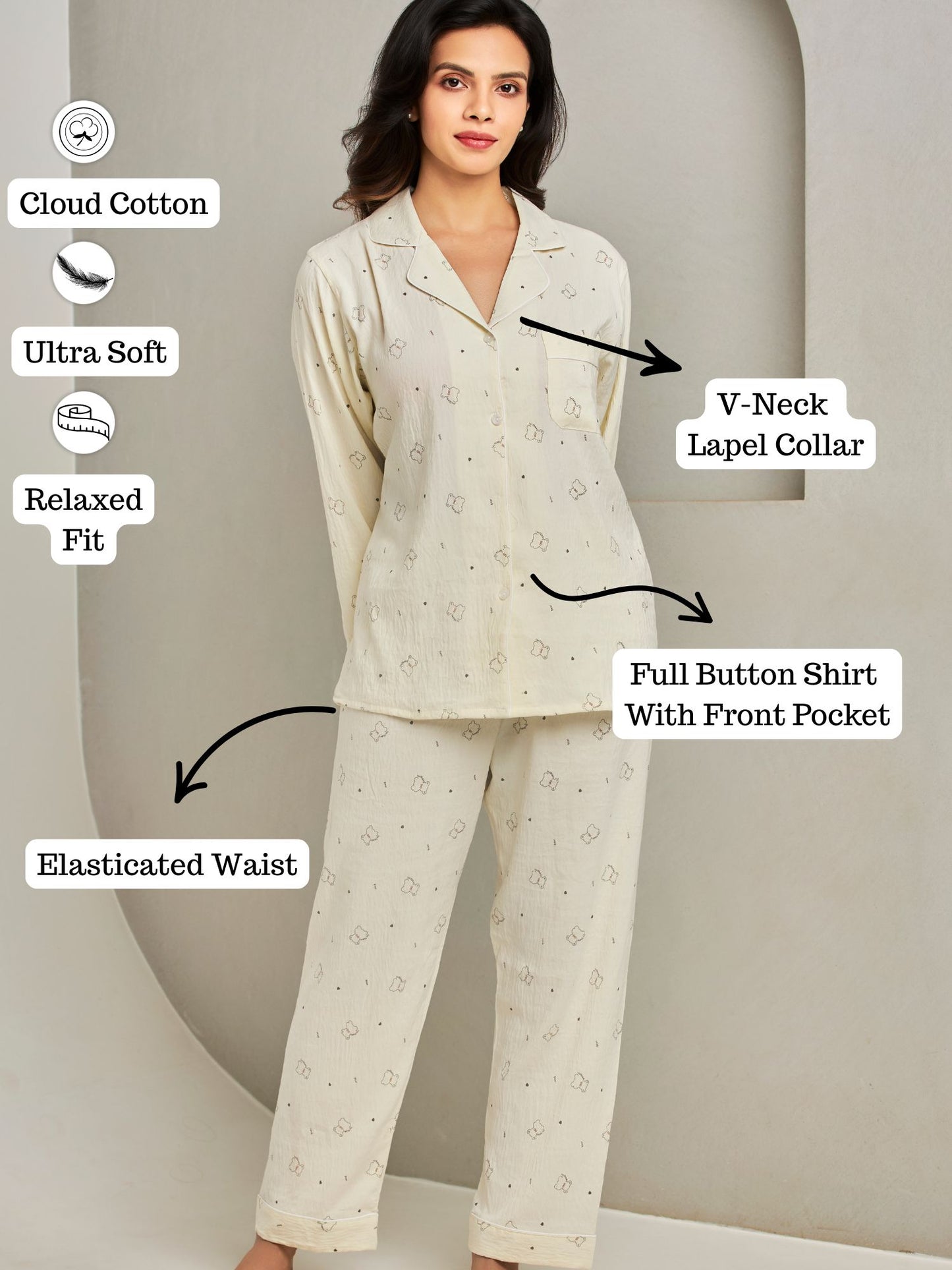 Essential Cotton Sleepwear Set In Yellow For Women
