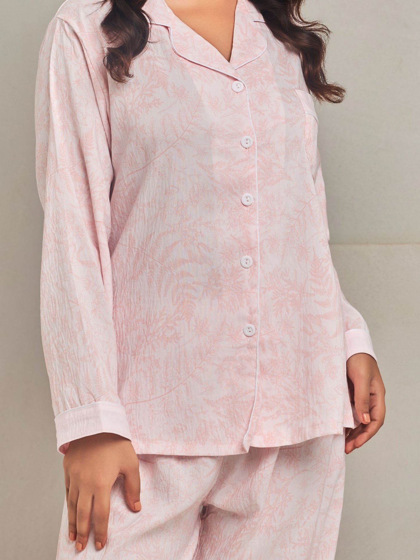 Pink Printed Nightsuit Set For Women