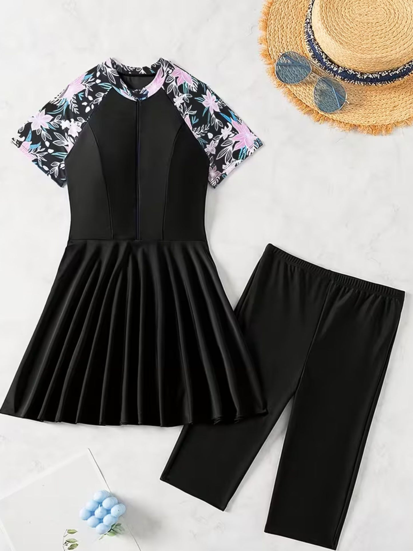 Floral Sleeve Modest Swimwear Set