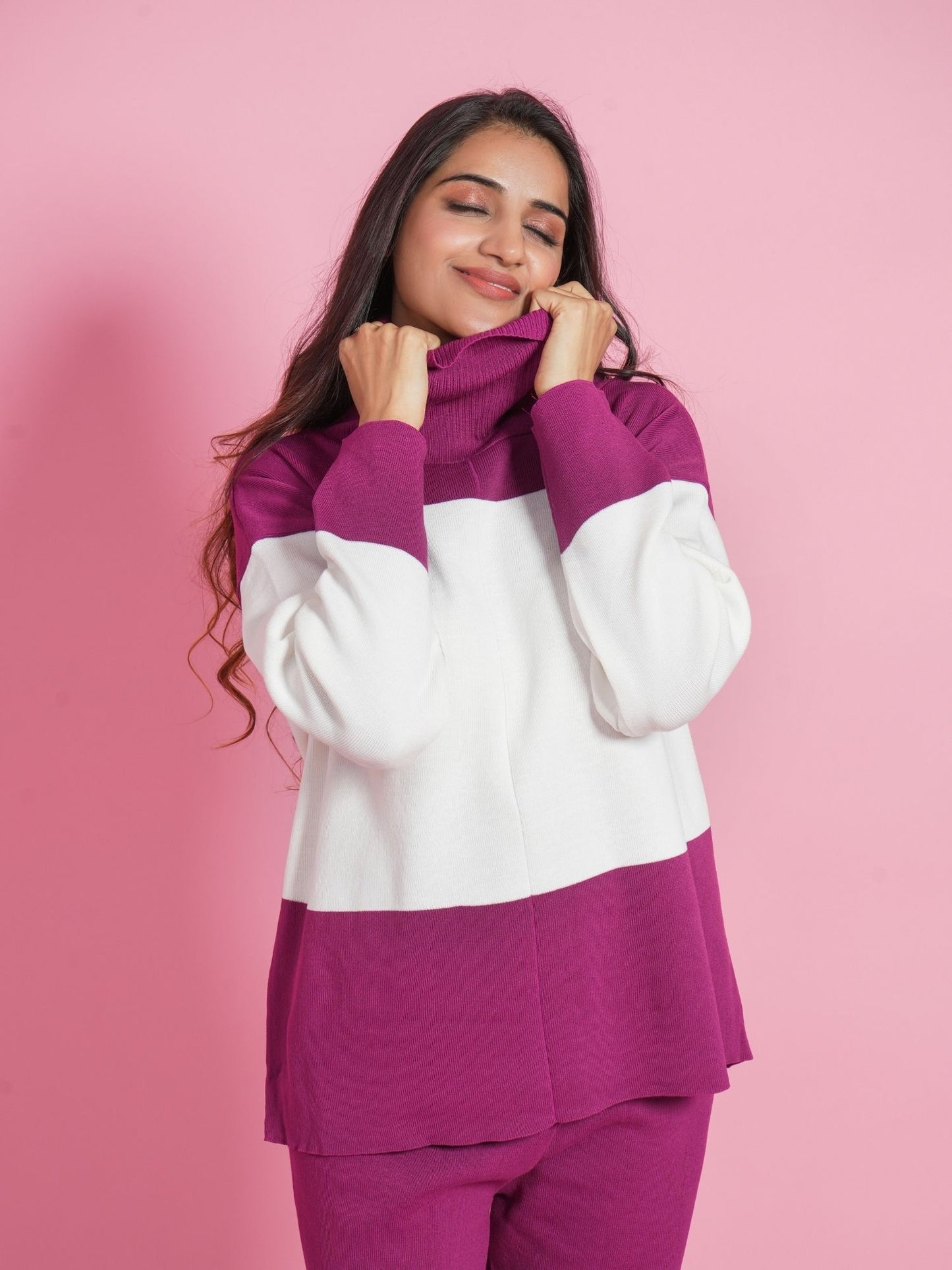 Pink Polo Neck Loungewear Set