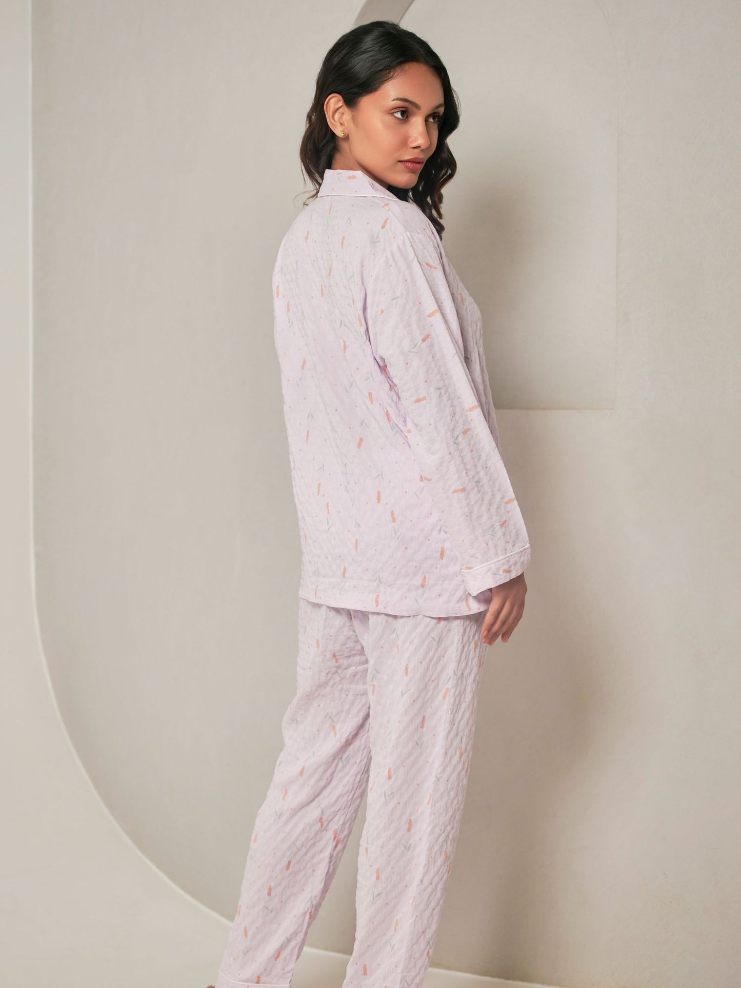 Relaxed Fit Cotton Shirt and Pant Sleepwear Set For Women