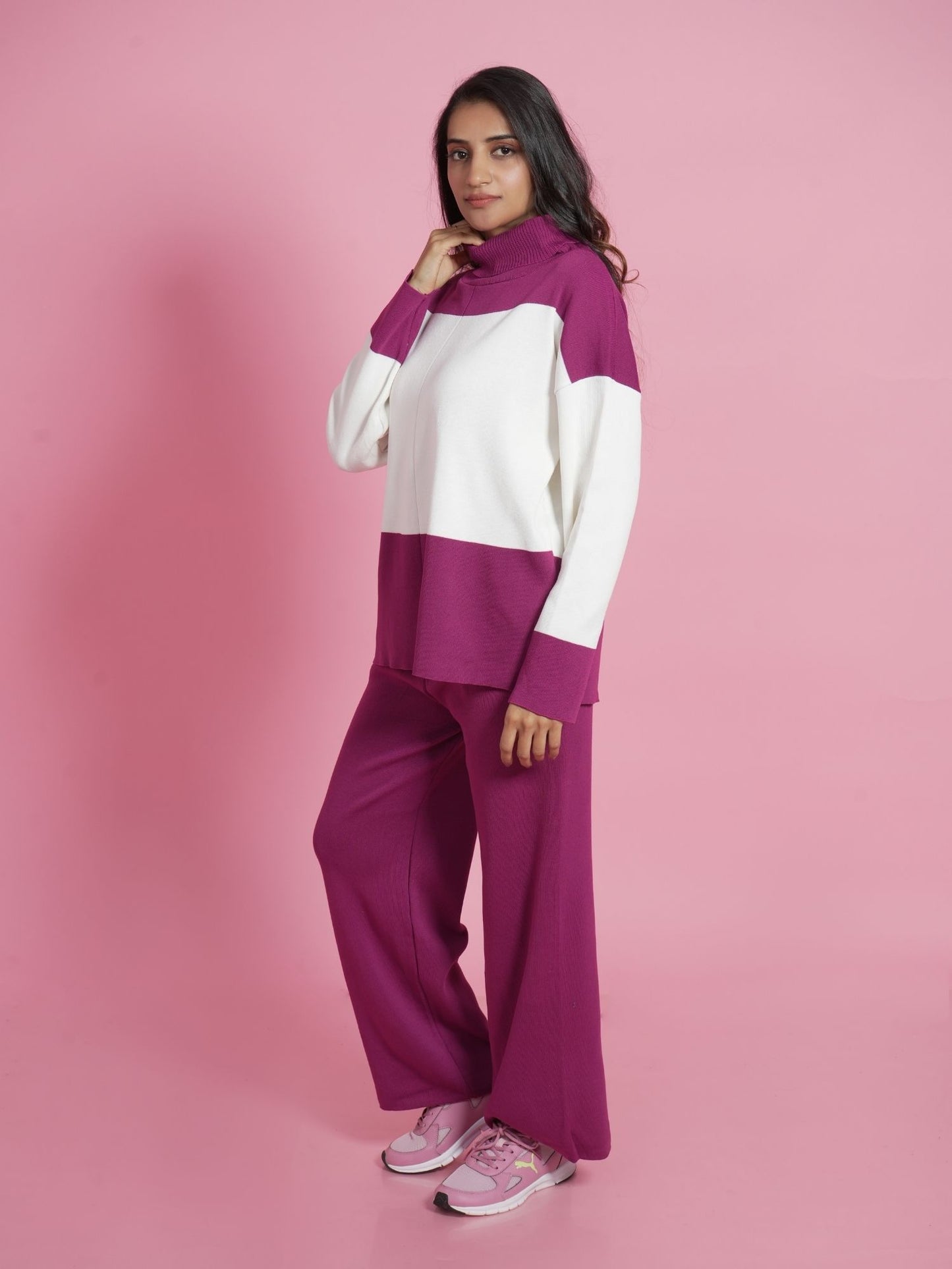 Pink Polo Neck Loungewear Set