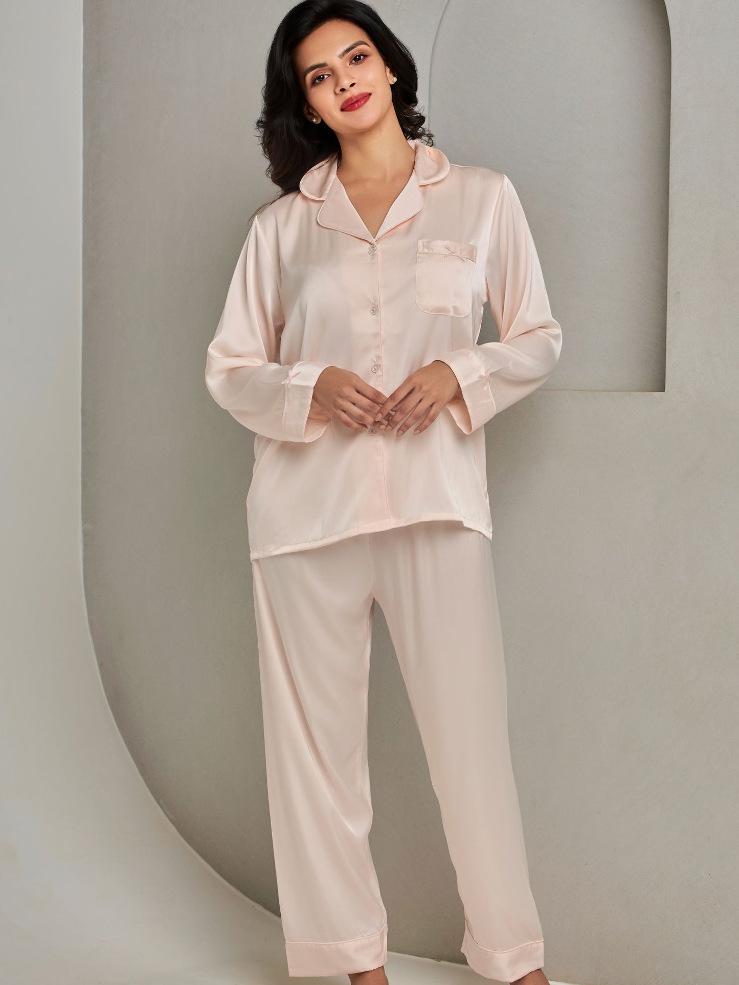 Solid Silk Night Suit Set With Best Comfort For Women