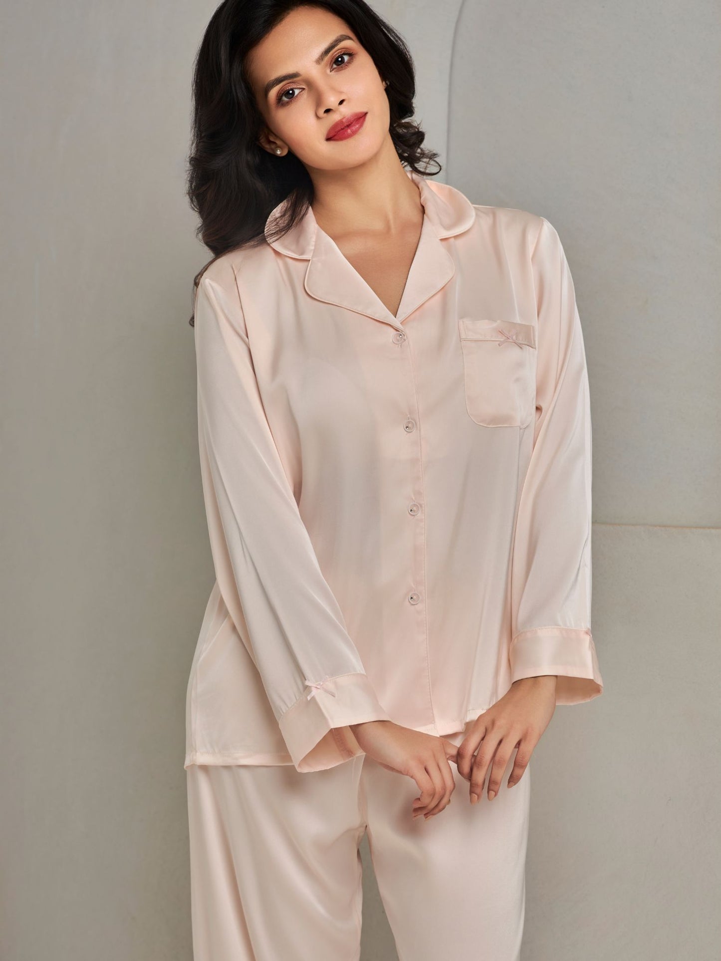 Solid Silk Night Suit Set With Best Comfort For Women