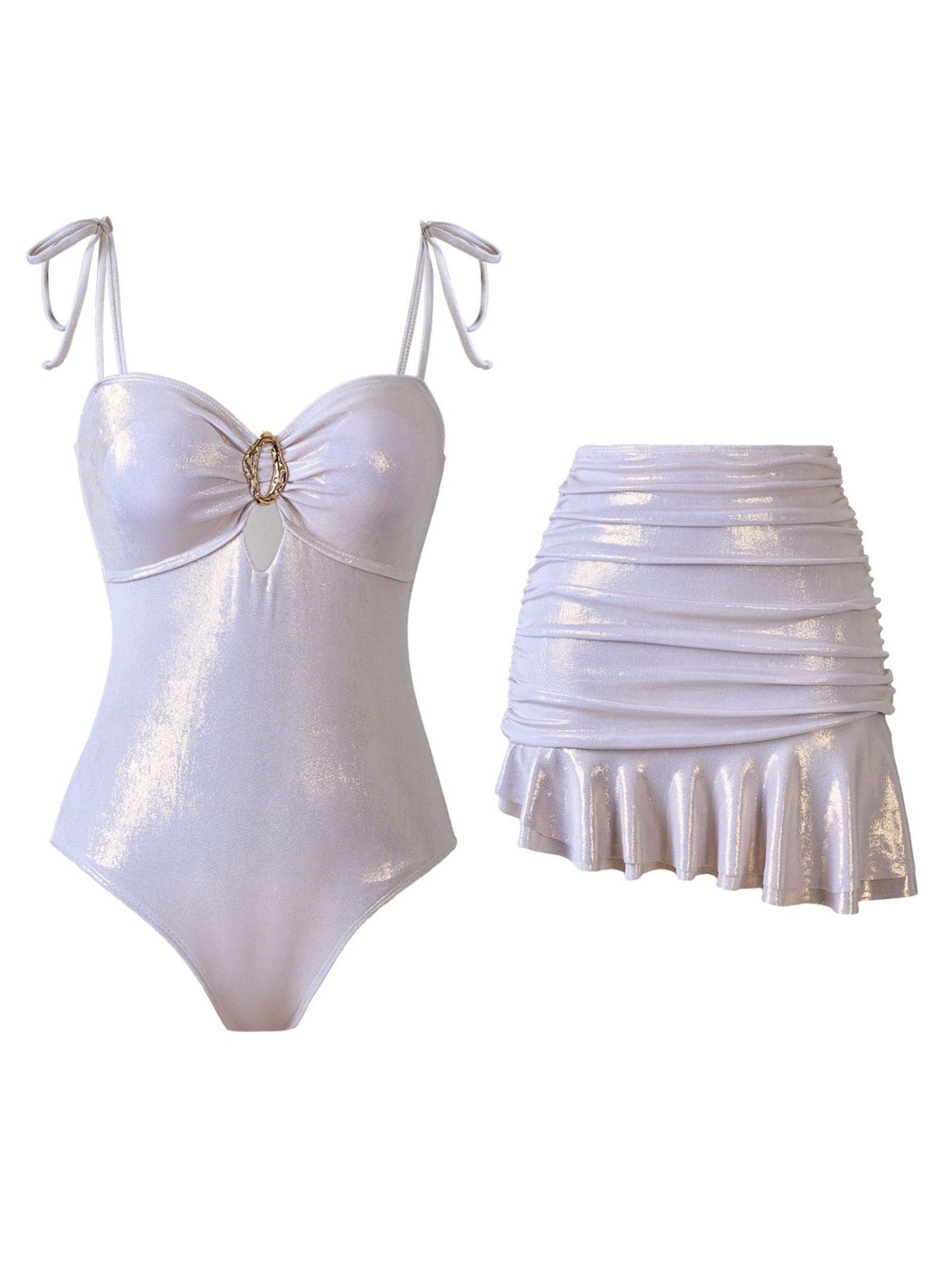 Shimmer White One-Piece Swimsuit Set
