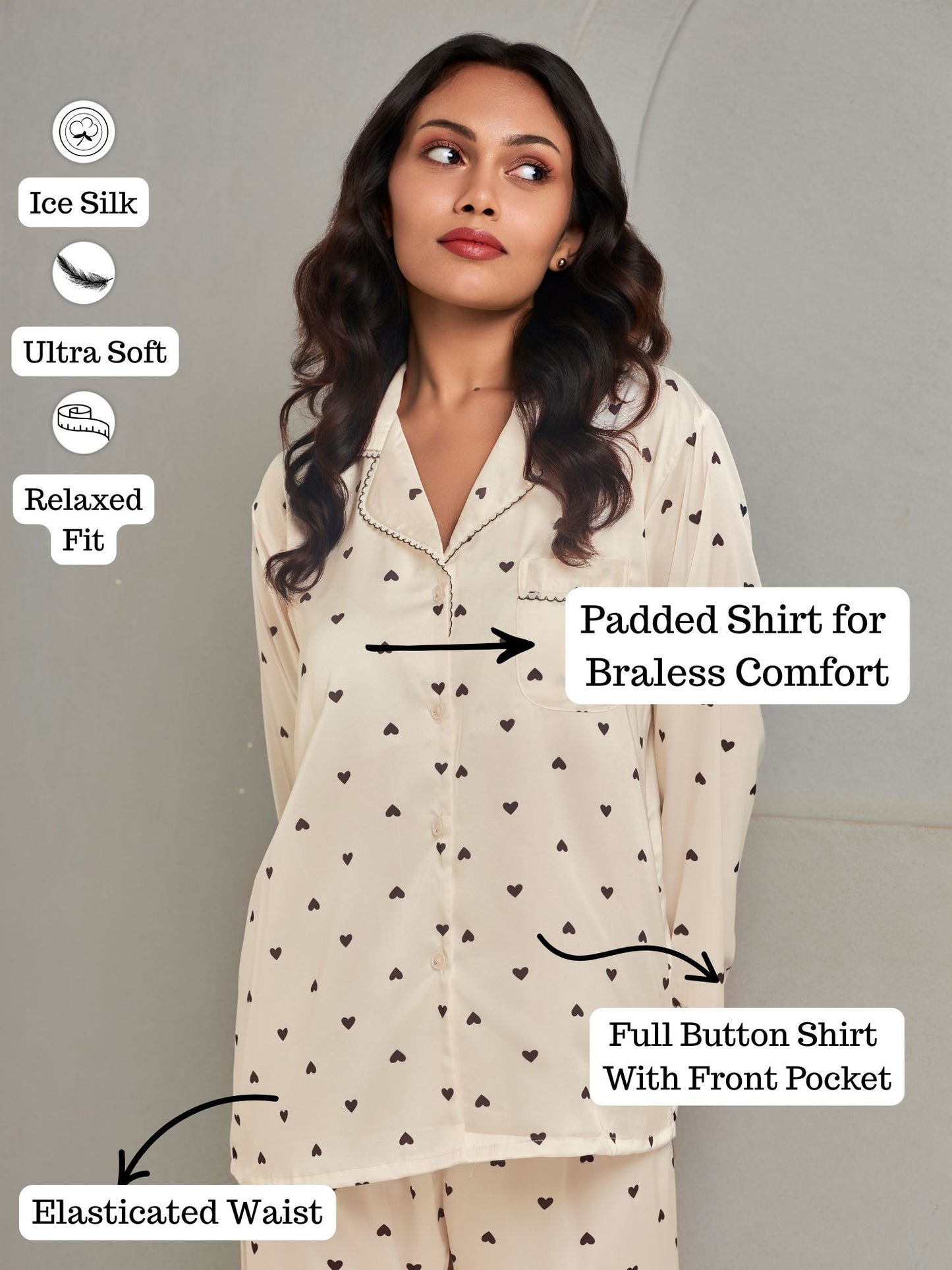 Soft Silk Cream Printed Loungewear Set