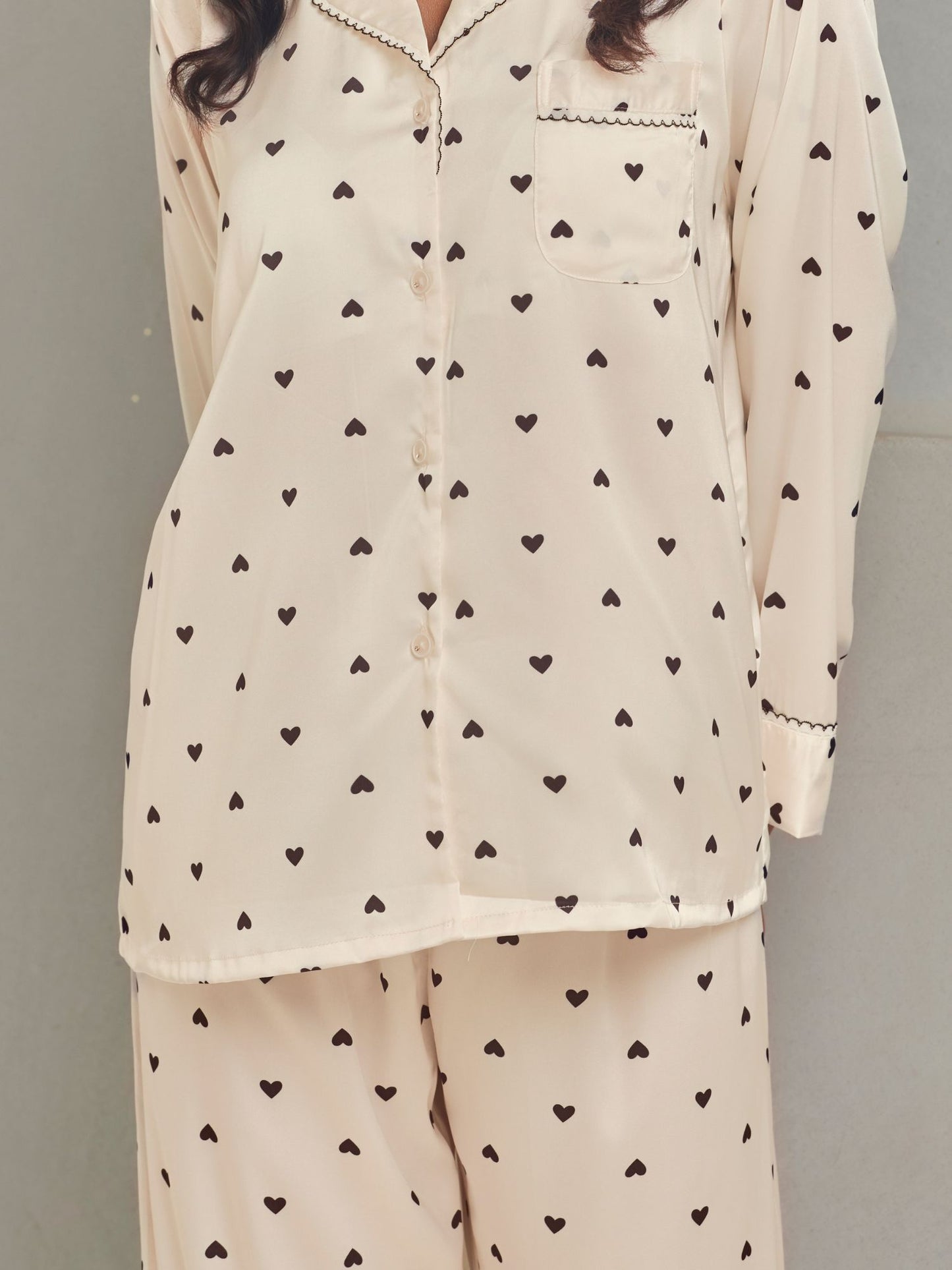 Soft Silk Cream Printed Loungewear Set