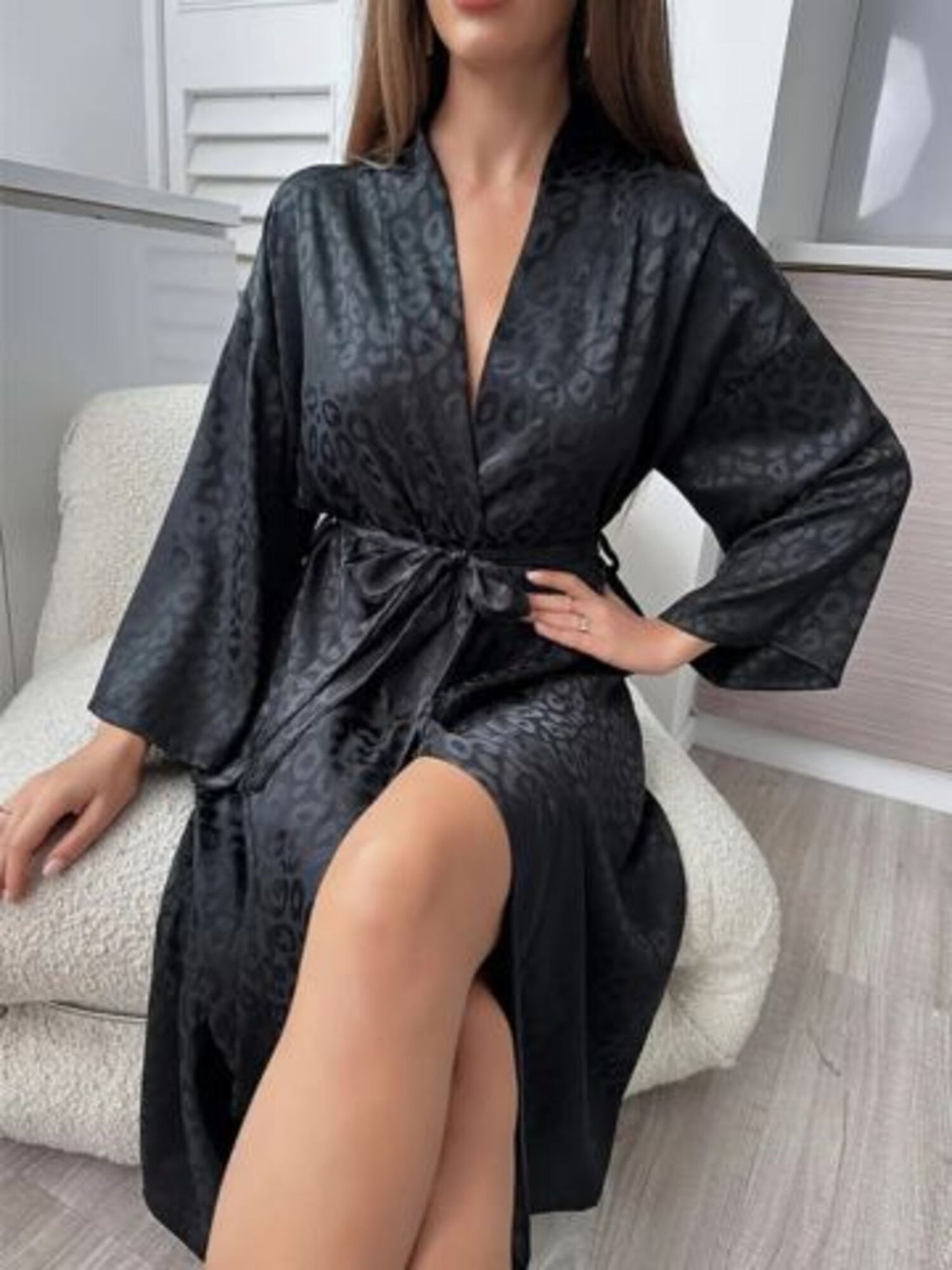 Long Silky Kimono with Tie Waist