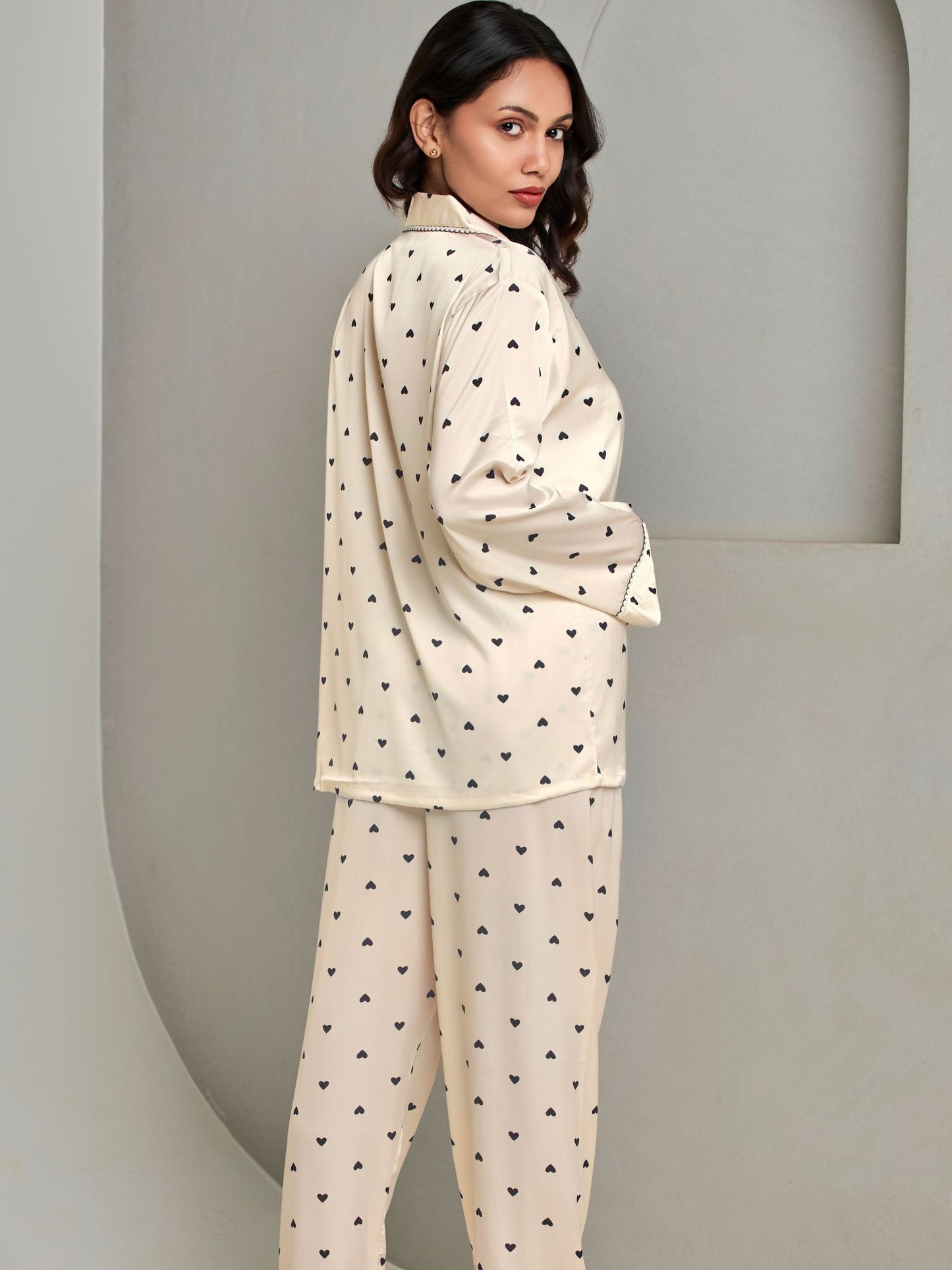 Soft Silk Cream Printed Loungewear Set