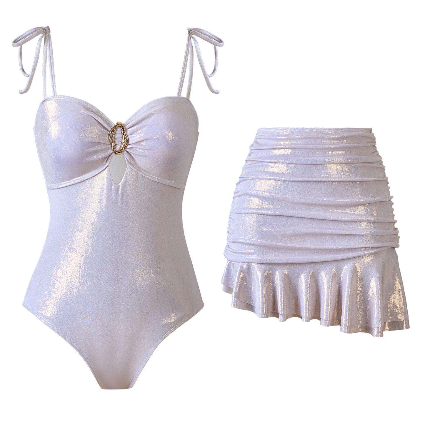 Shimmer White One-Piece Swimsuit Set