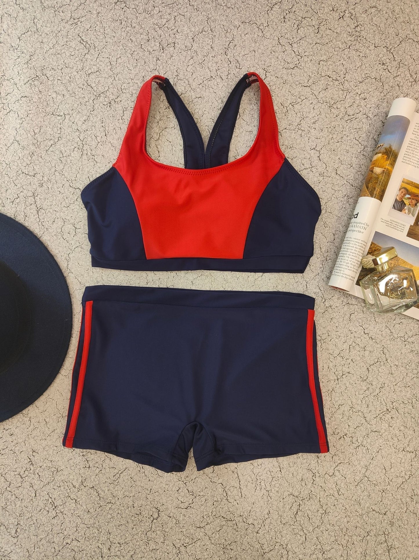 Red and Blue Short Style Swimwear