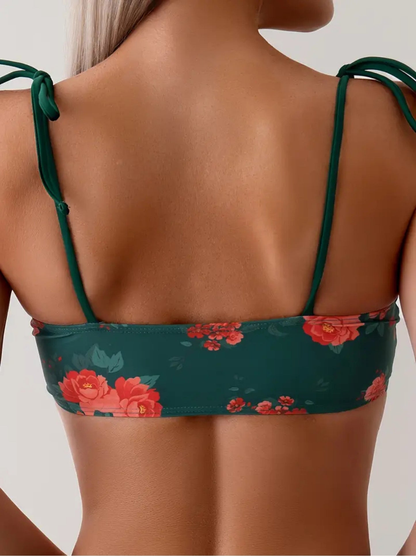 Green Floral Tie-Strap Bikini Set