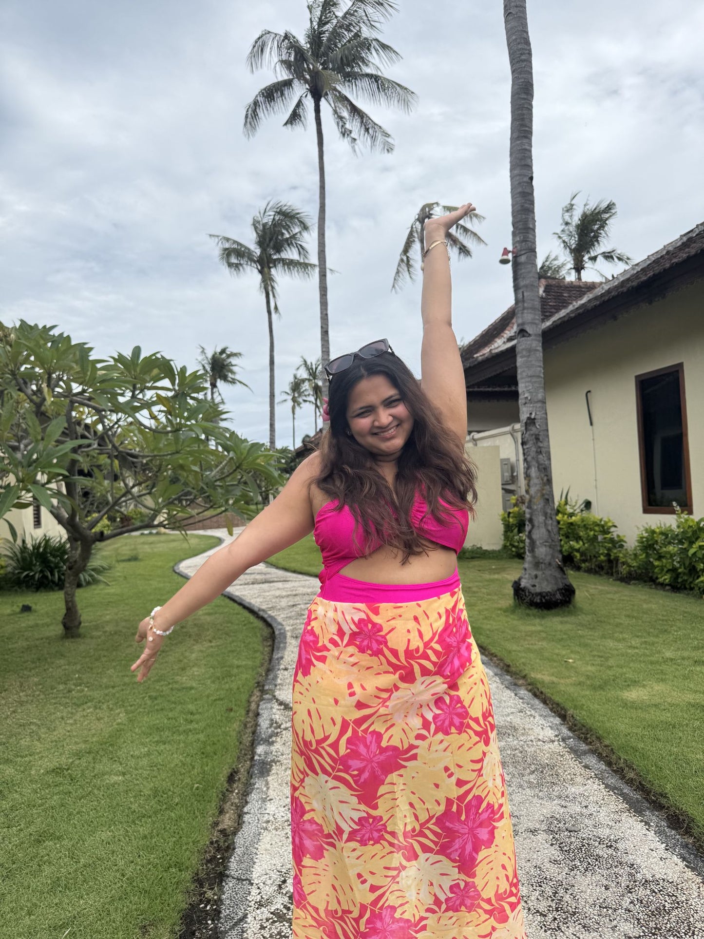 Hot Pink Tropical Print Monokini with Sarong