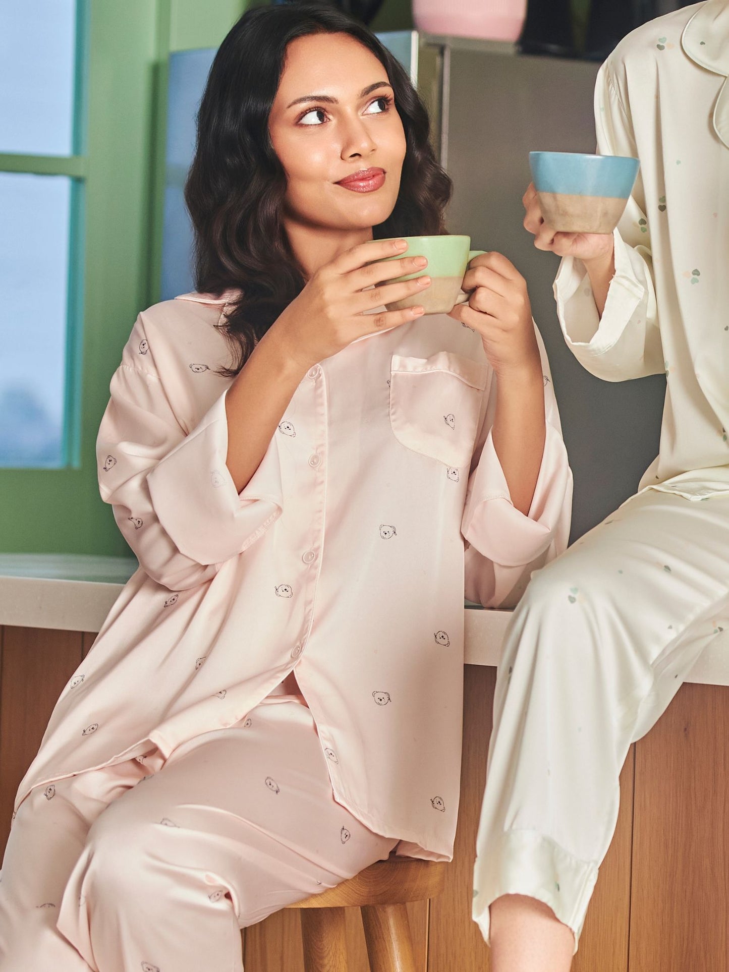 Ultra Soft Ice Silk Sleepwear Set For Women In Peach Color