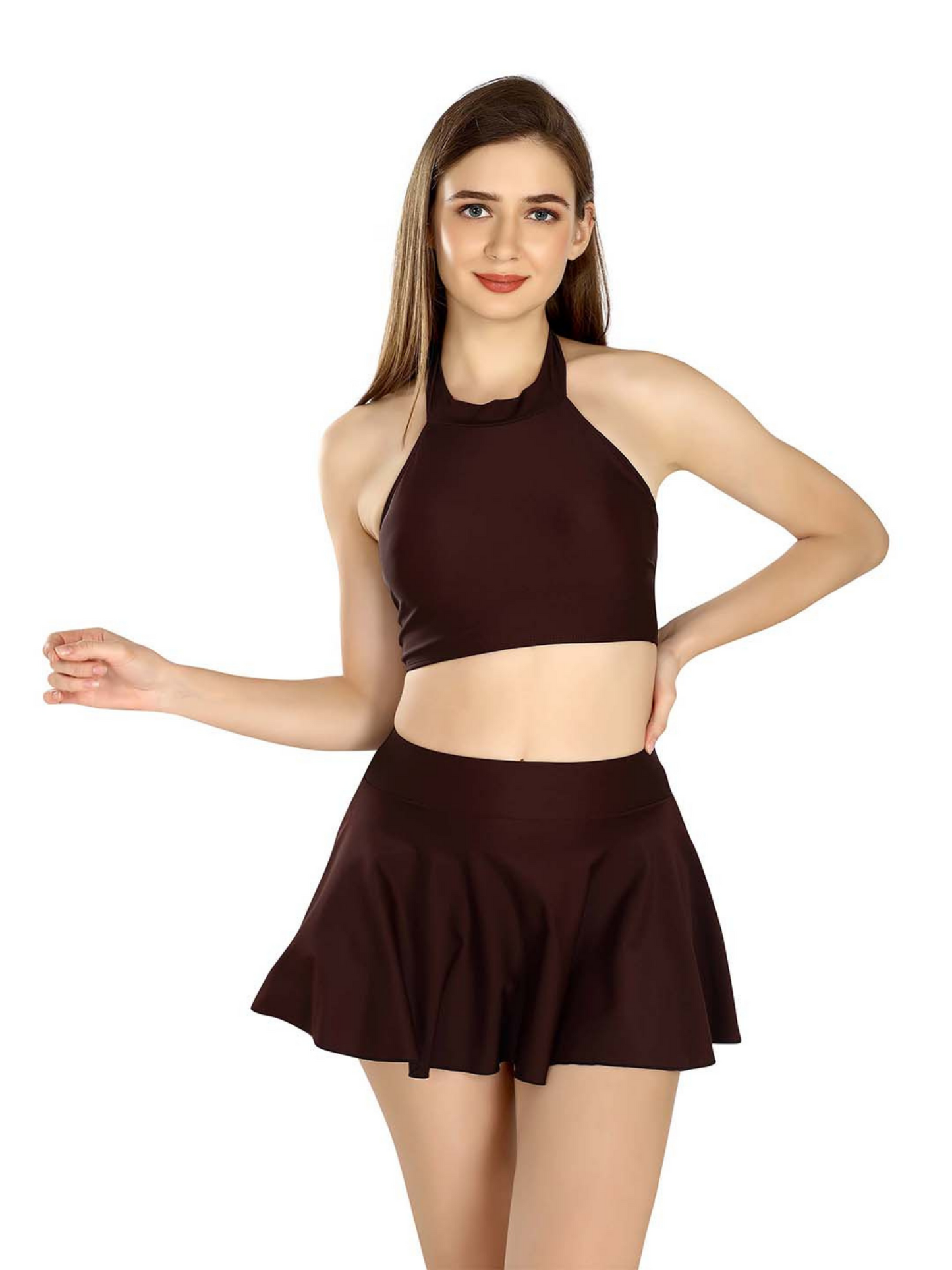 Wine Skirted Swimsuit