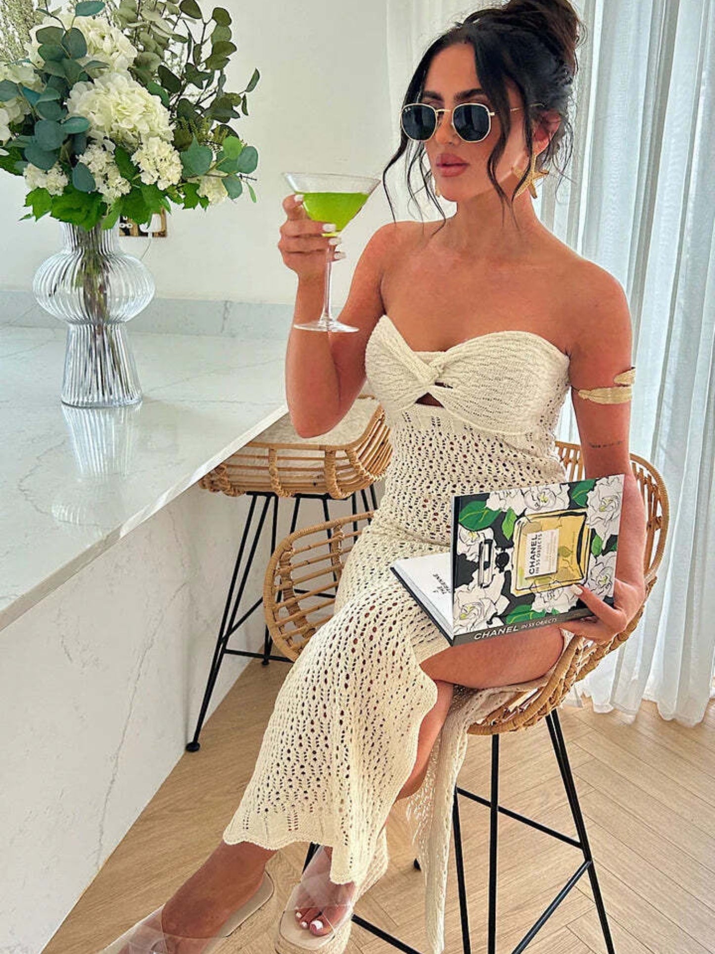 White Bow Crochet Dress