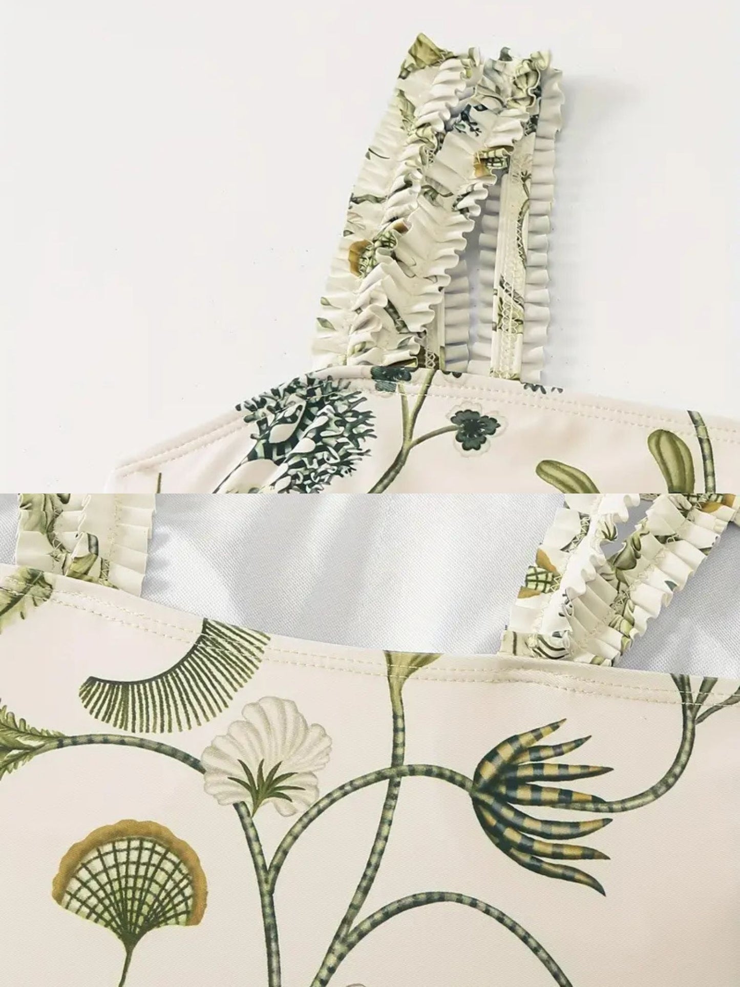 Tropical Green Leaf Print Monokini with Sarong