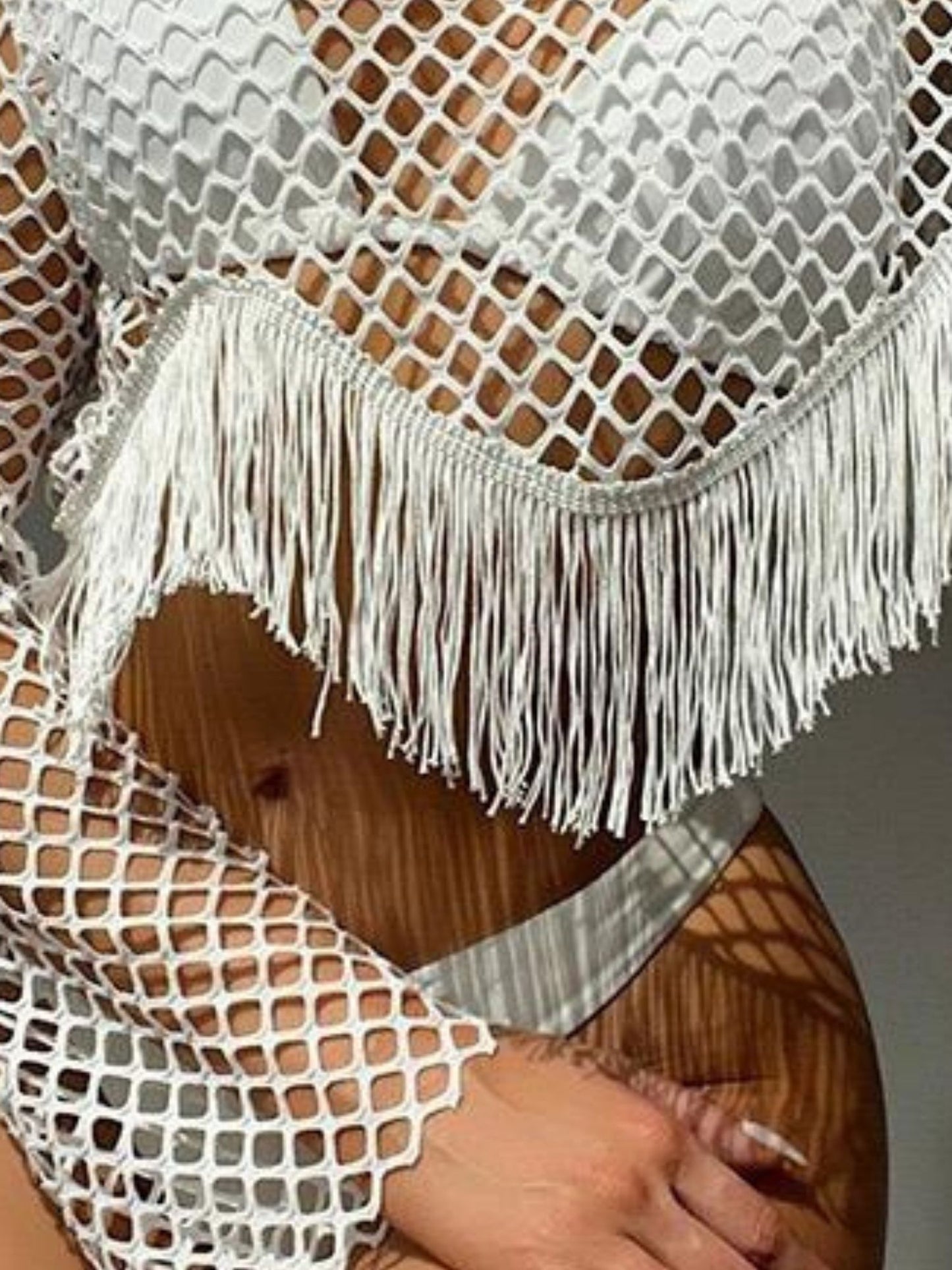 Crochet White Tassel Top Sarong