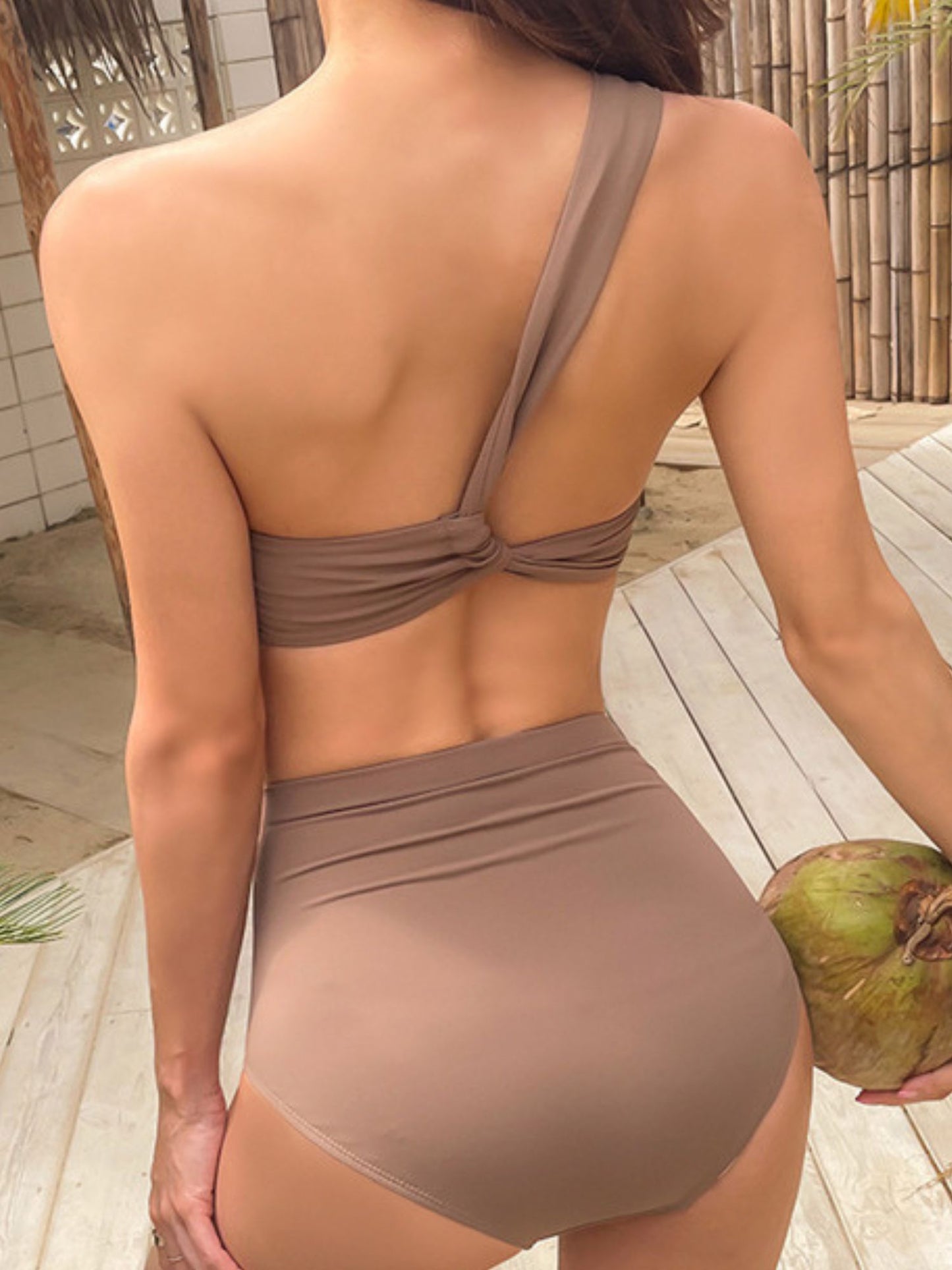 Mocha Mirage One-Shoulder Bikini Set