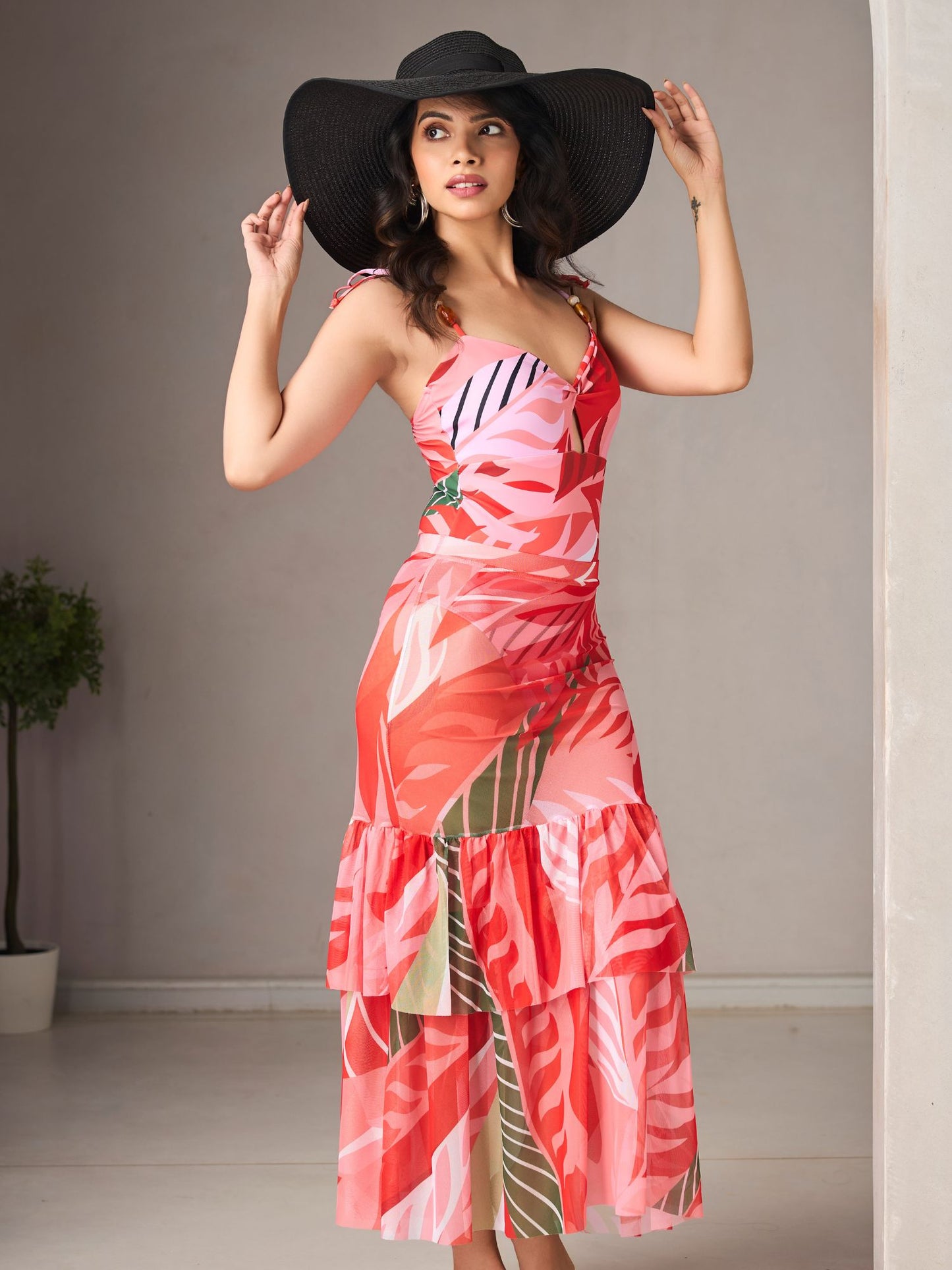 Tropical Red & Green Printed Monokini Set