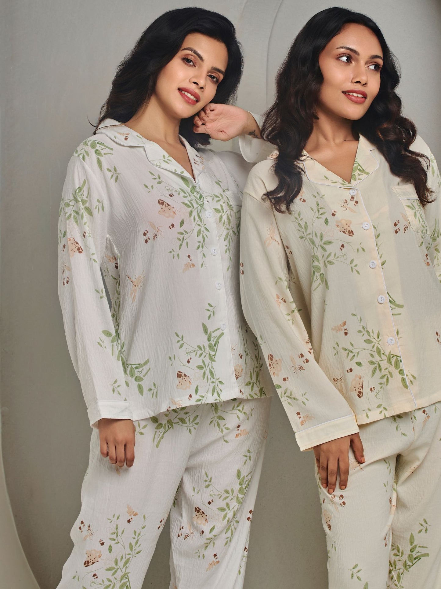 Comfortable Cotton White Sleepwear Set Of Shirt And Pant