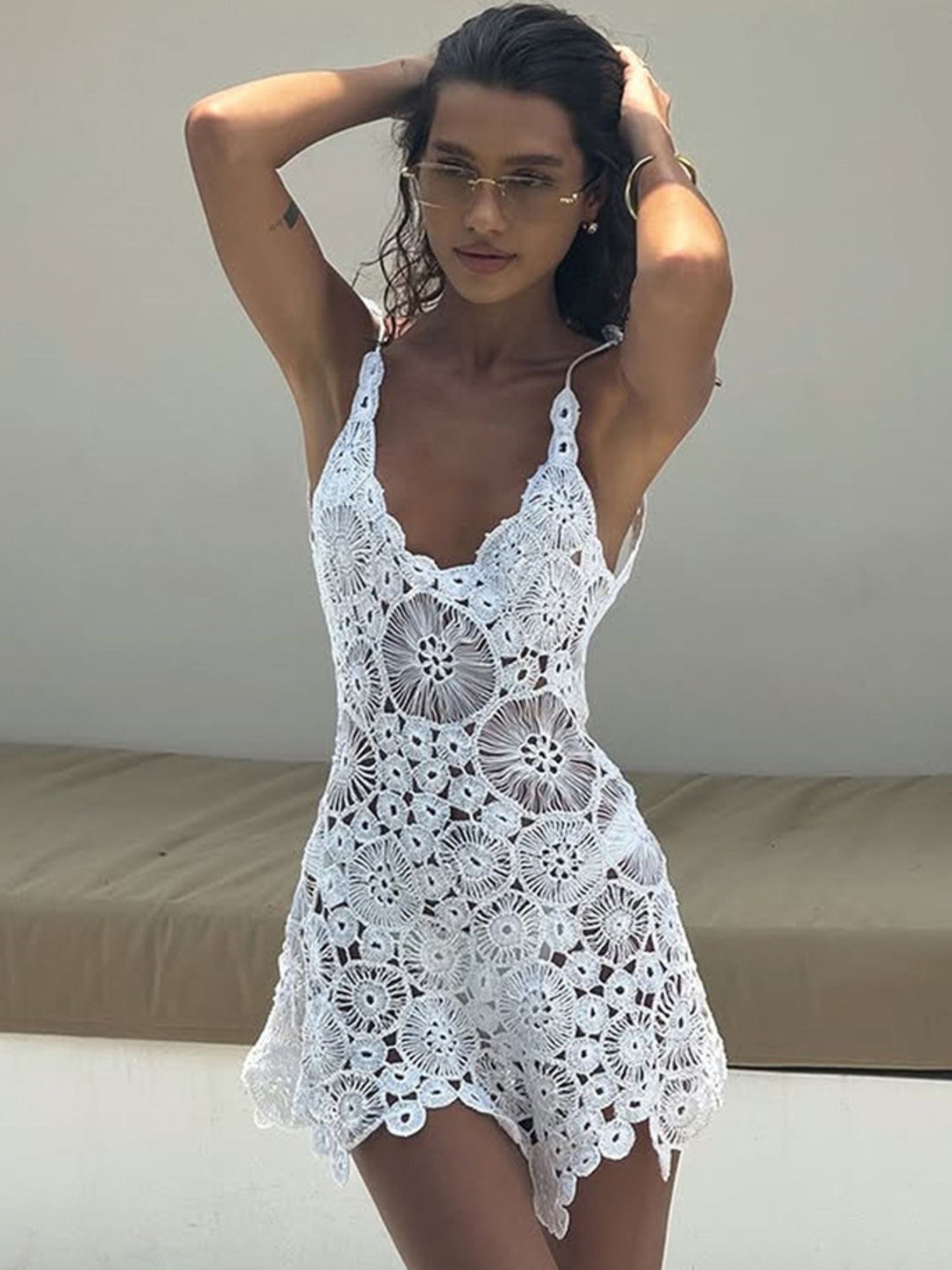 Luna Bloom Crochet Mini Dress