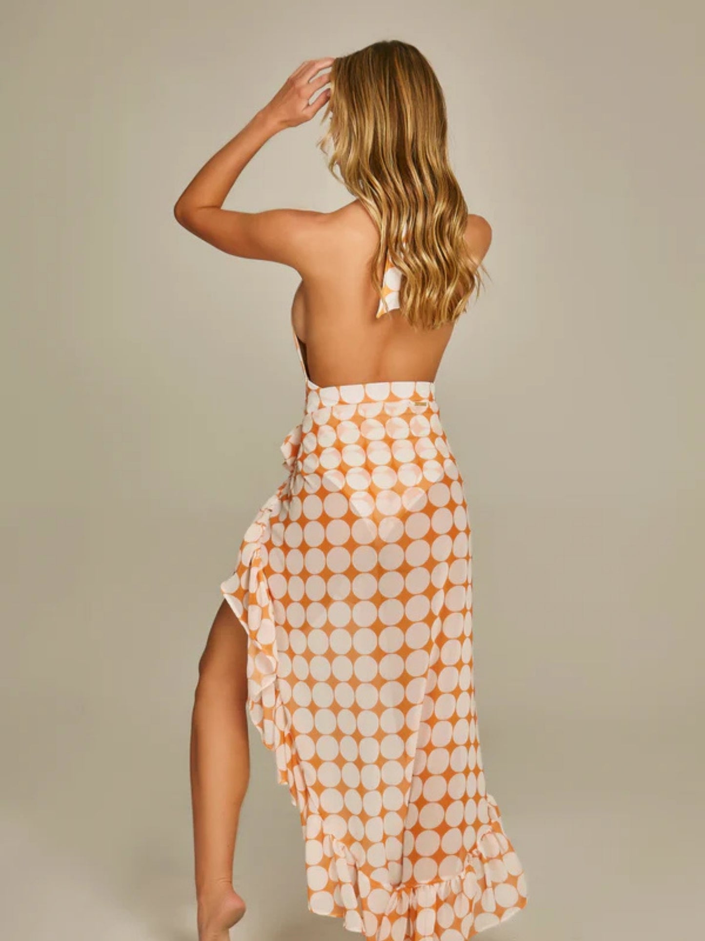 Orange Polka Dot Monokini with Sarong