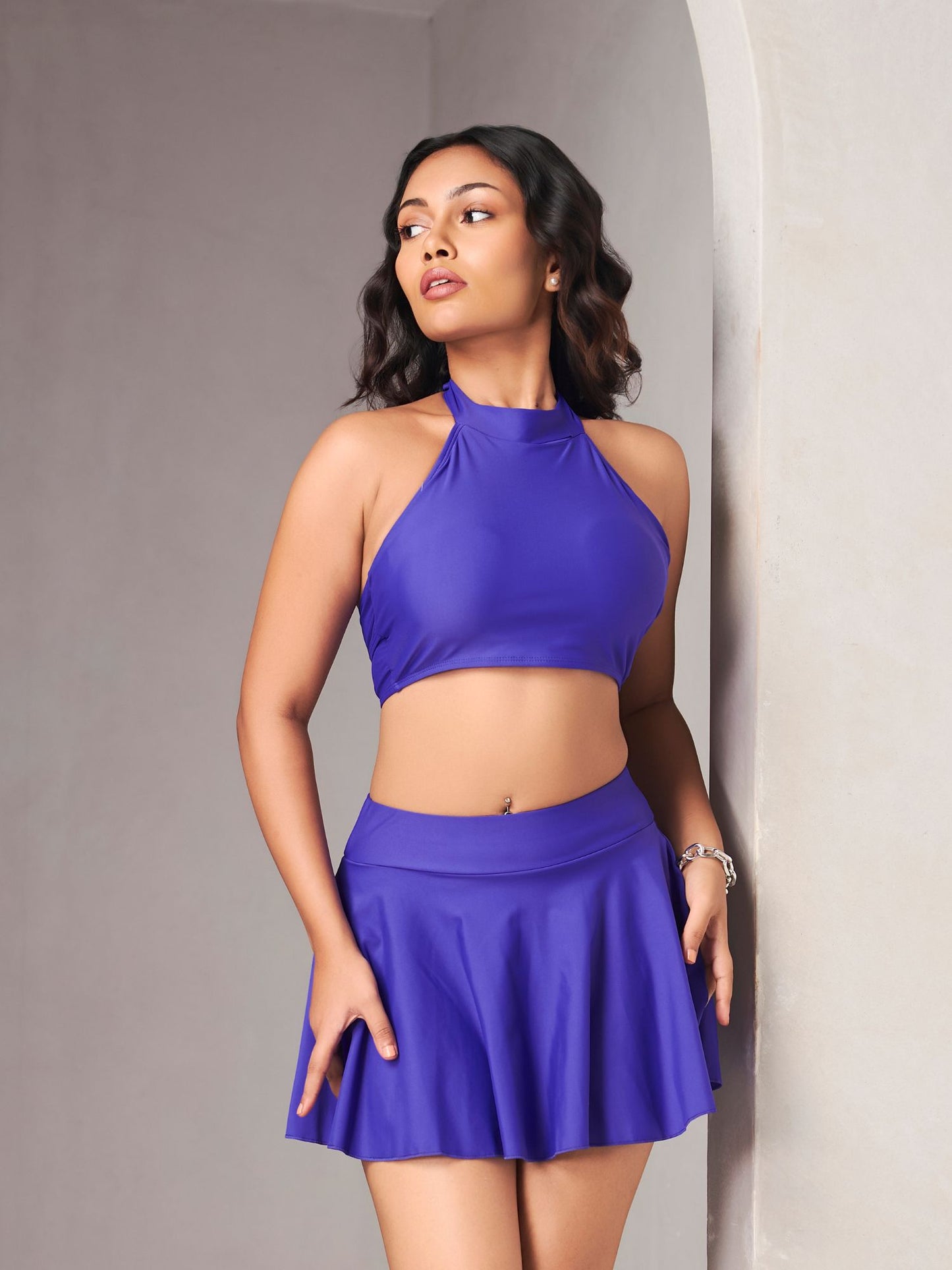 Purple Halter Bikini & Skirt Set
