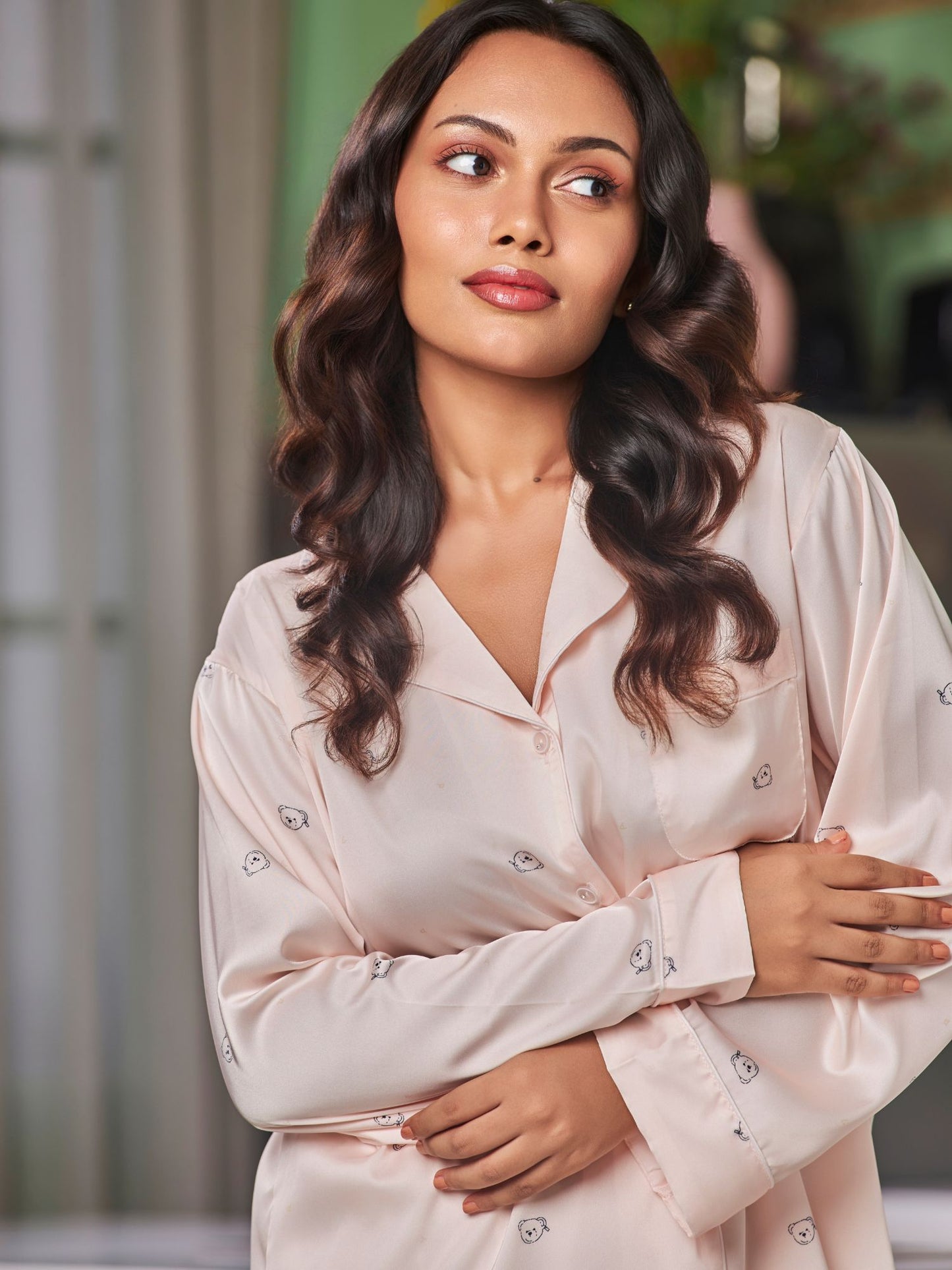 Ultra Soft Ice Silk Sleepwear Set For Women In Peach Color