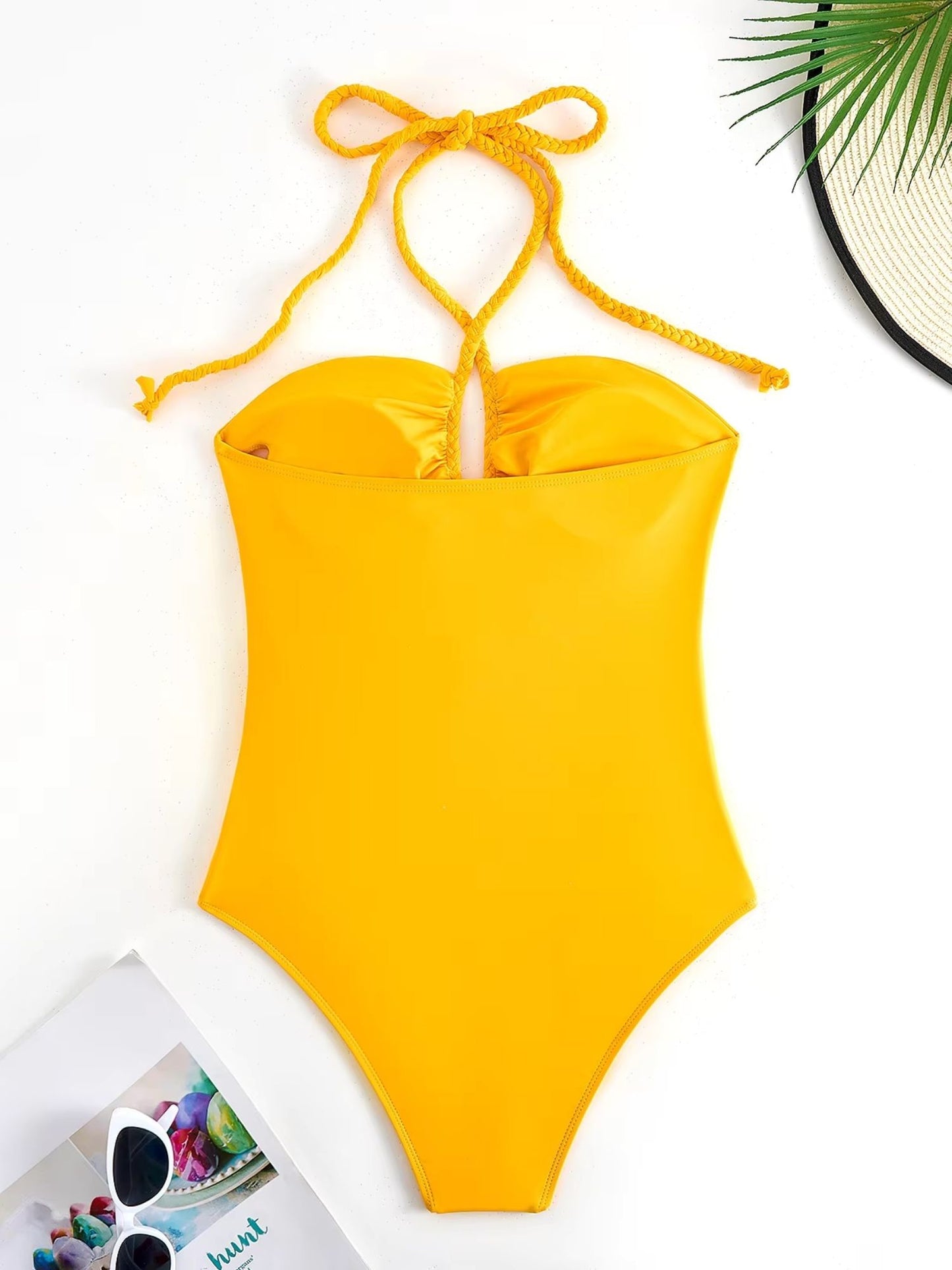 Yellow Halter Neck Monokini with Sarong