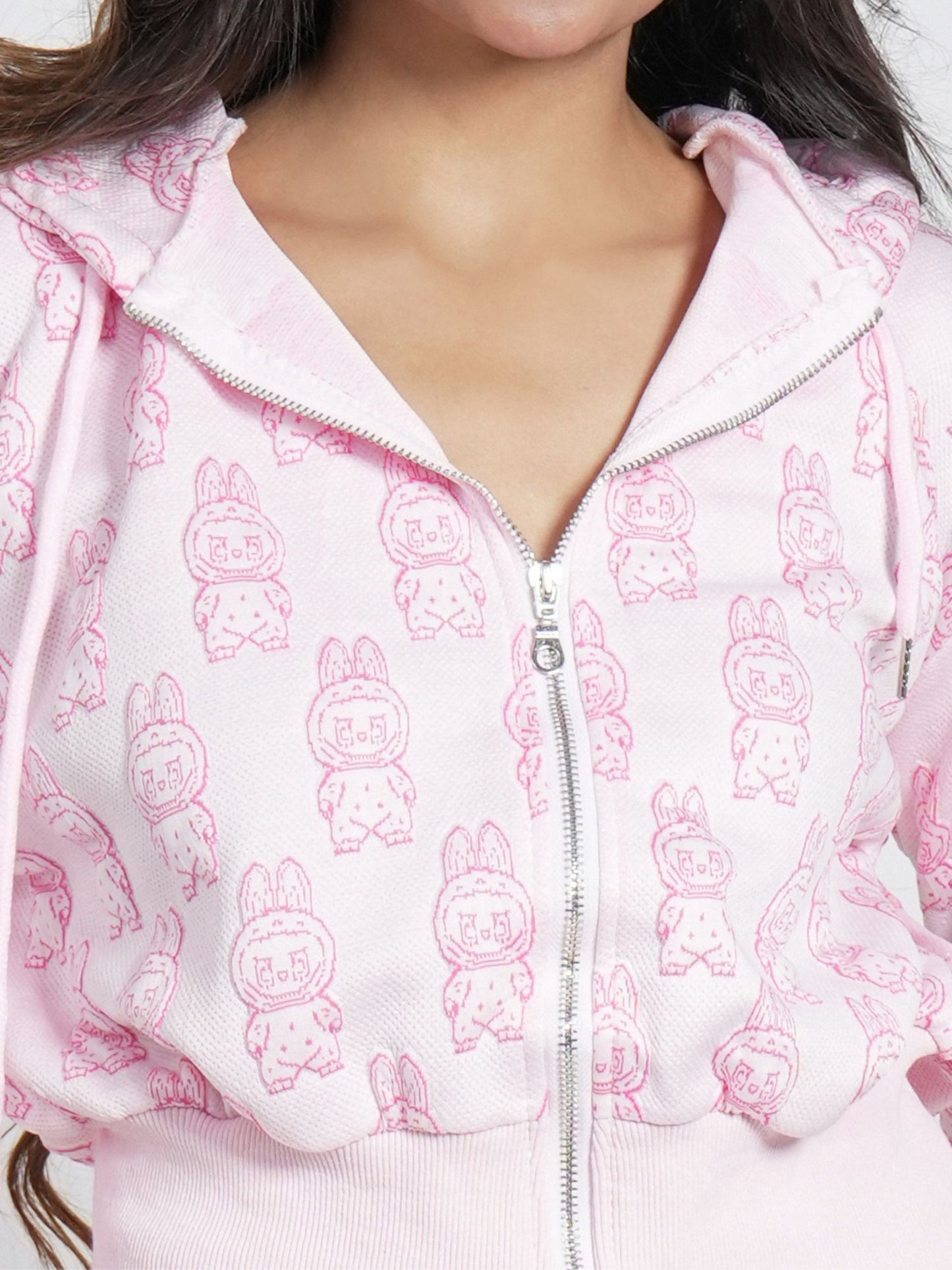 Pink Hooded Zipper Set