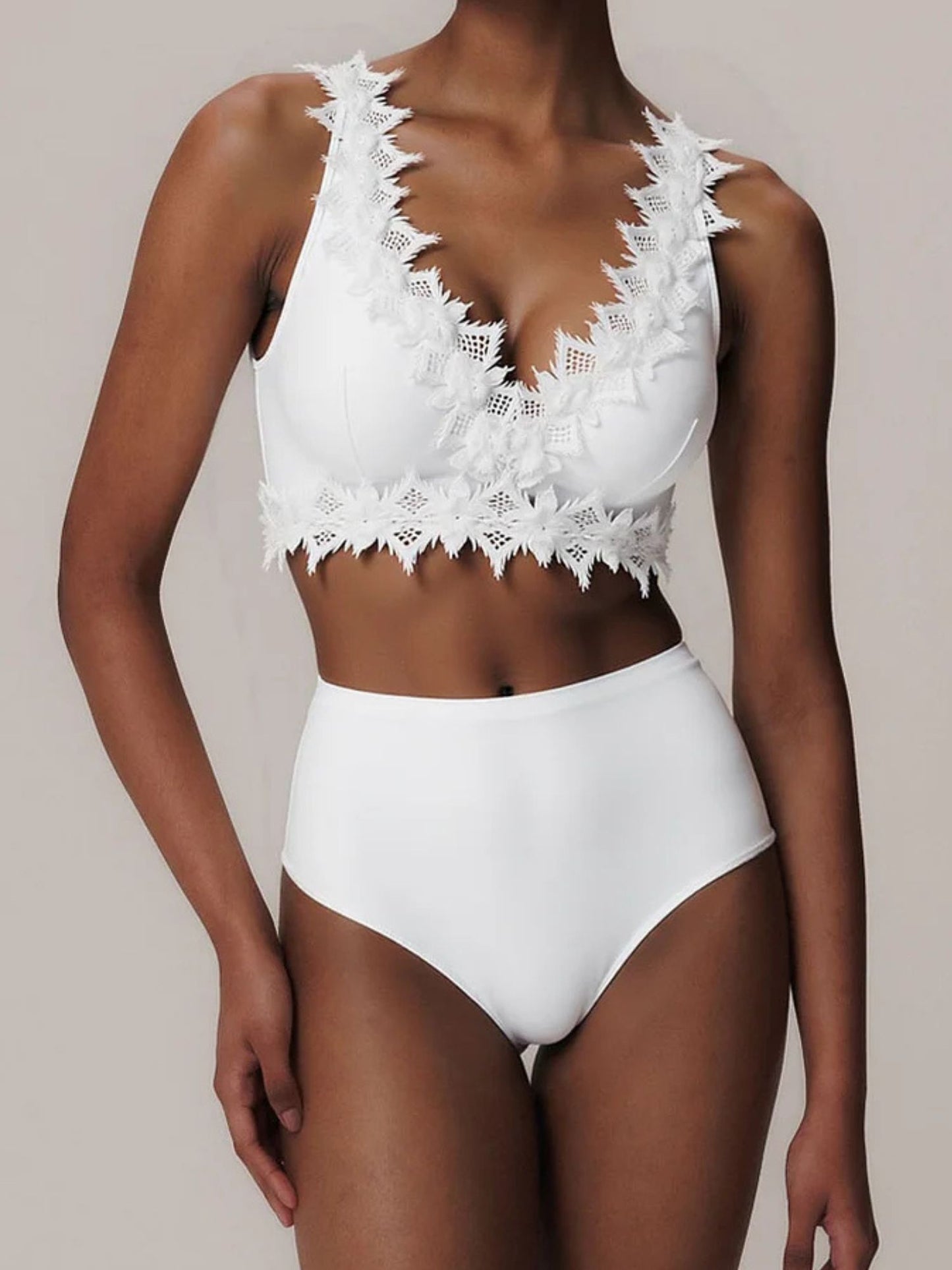 Chic White Ruched Swimsuit Set