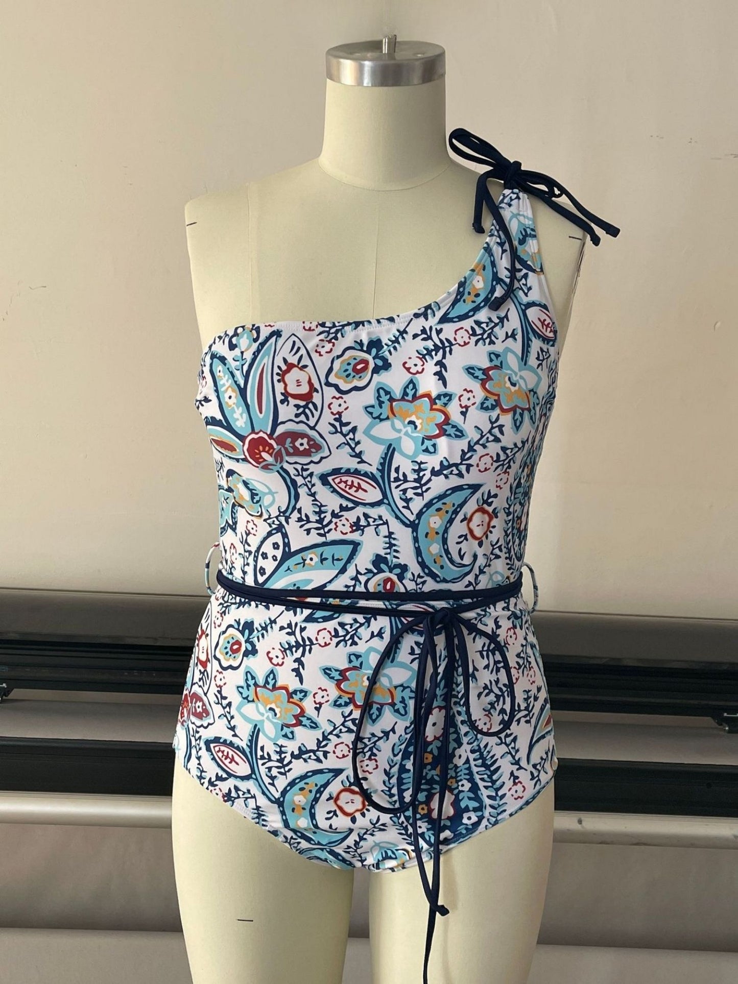 Blue Paisley One-Shoulder Monokini