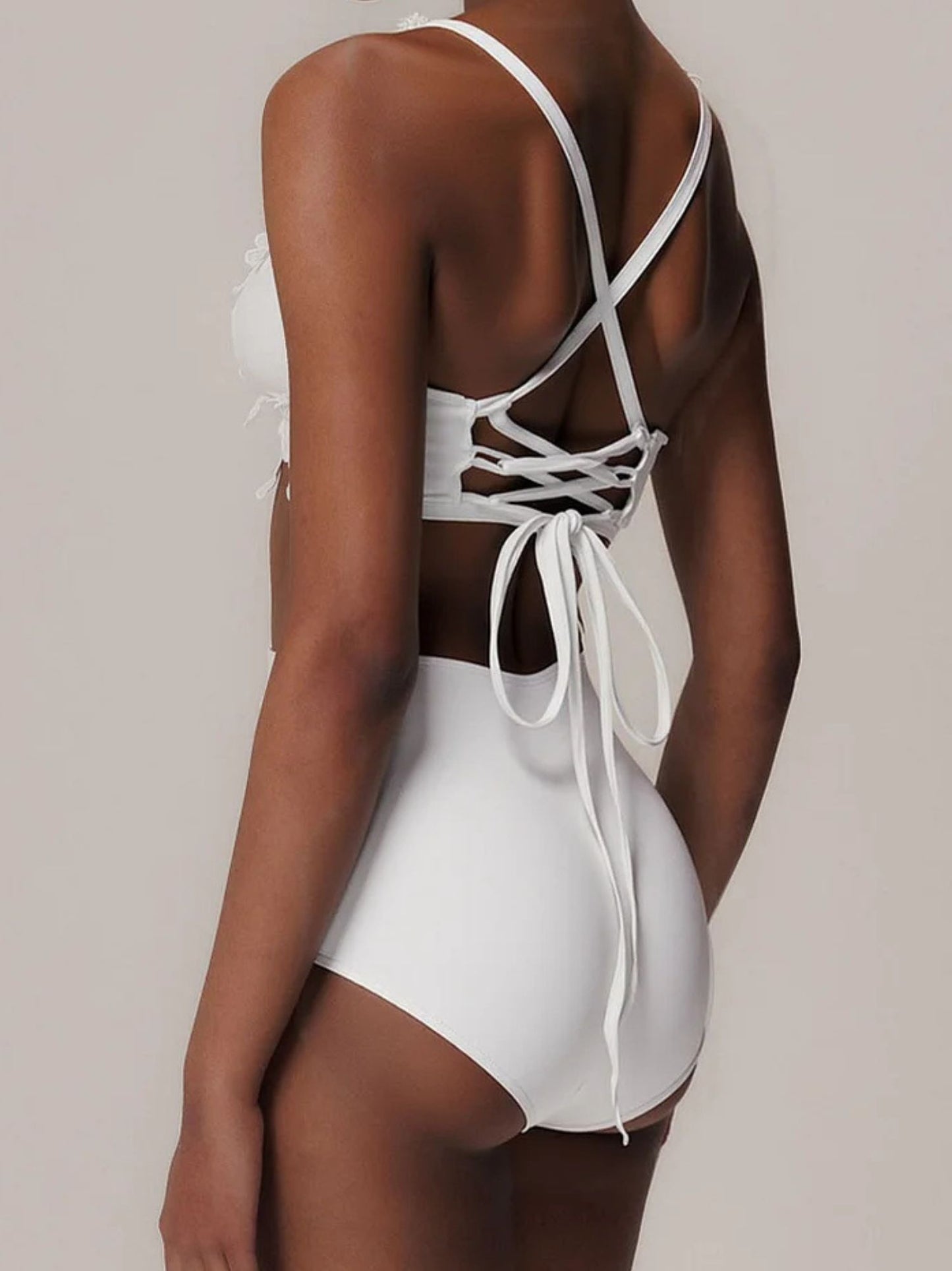 Chic White Ruched Swimsuit Set