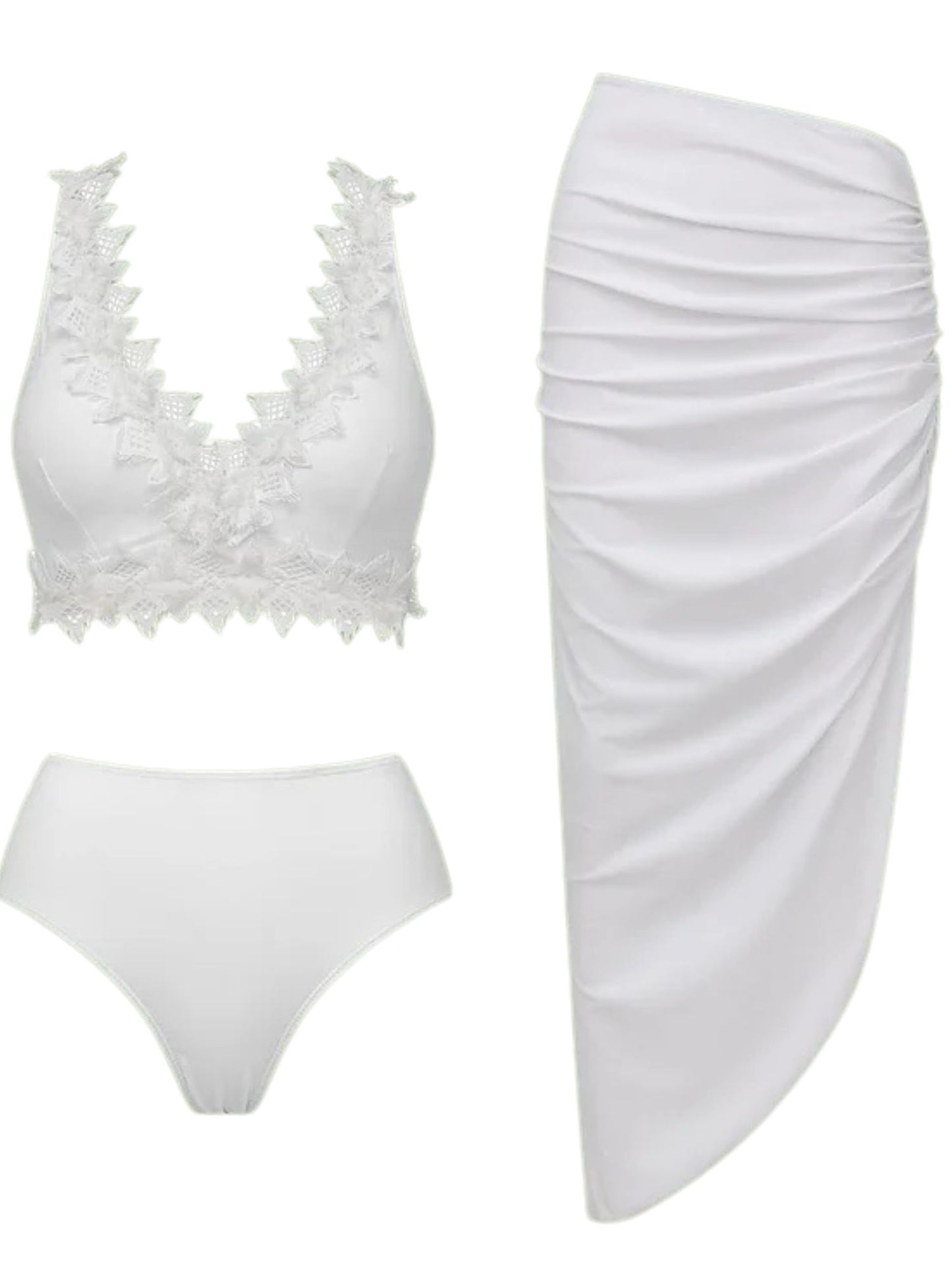 Chic White Ruched Swimsuit Set