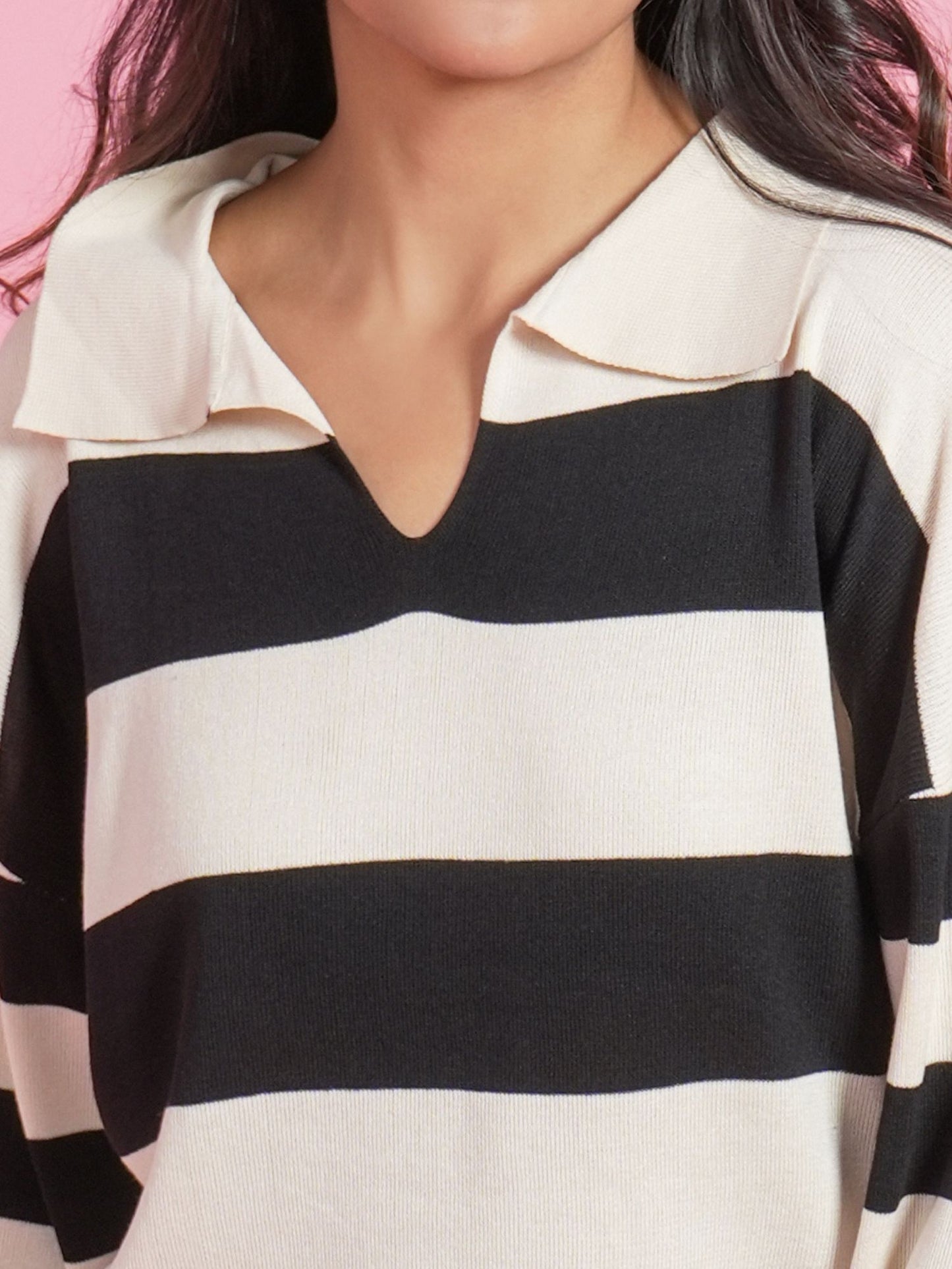 Black and White V-neck Collar Loungewear Set