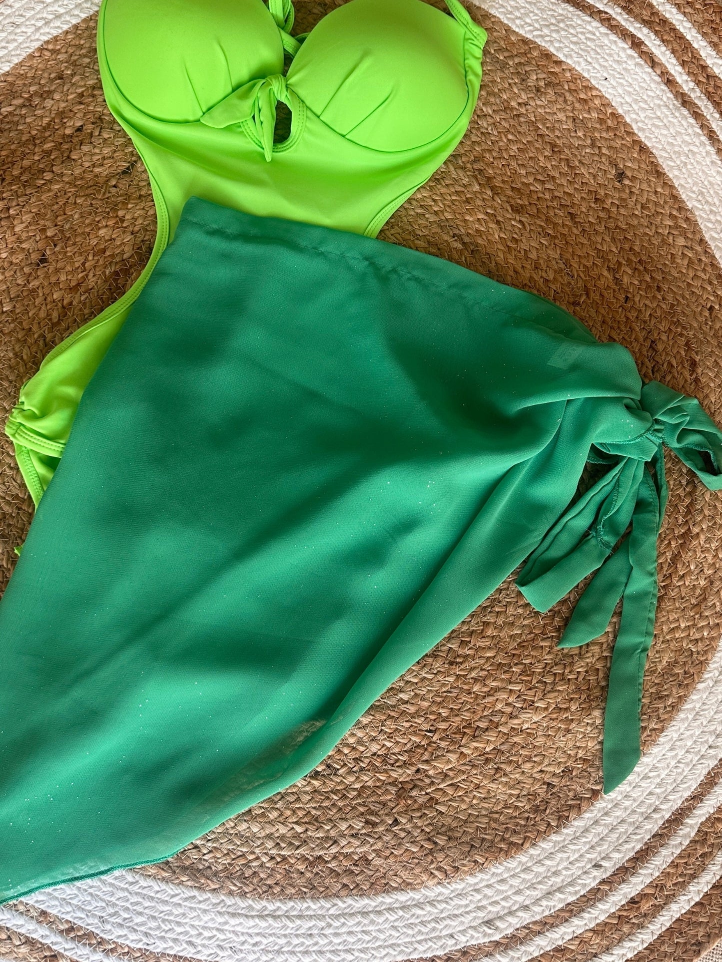 Neon Green Cut-Out Monokini with Tie-Up Sarong