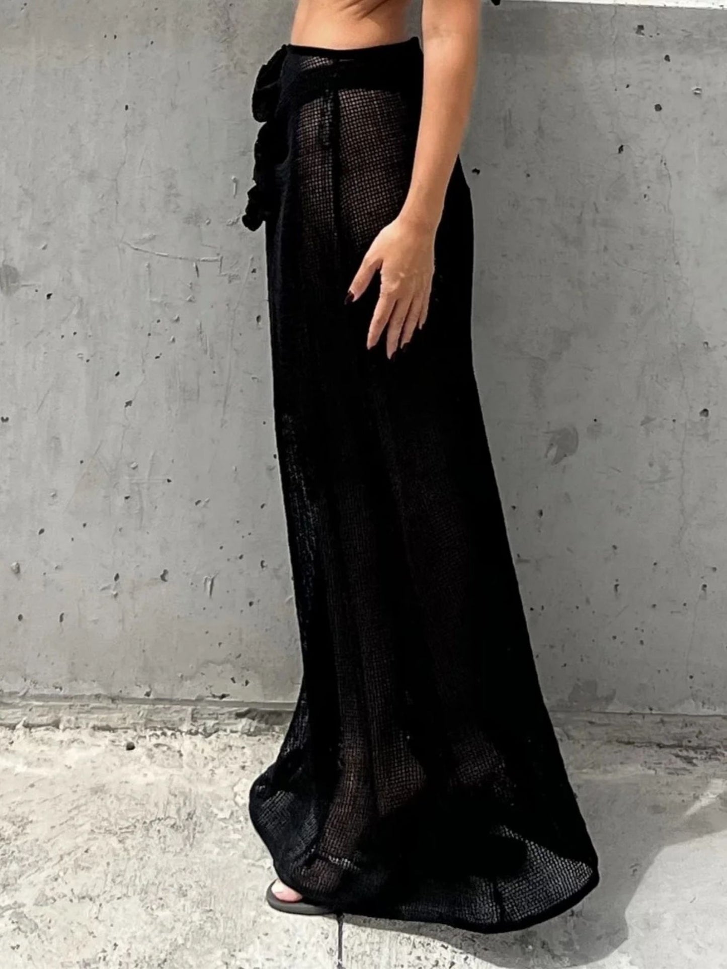 Elegant Black Beachwear Top and Skirt Set