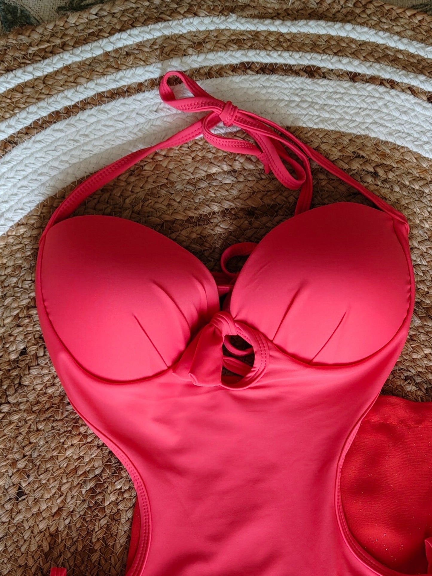Crimson Monokini with Contrasting Red Sarong