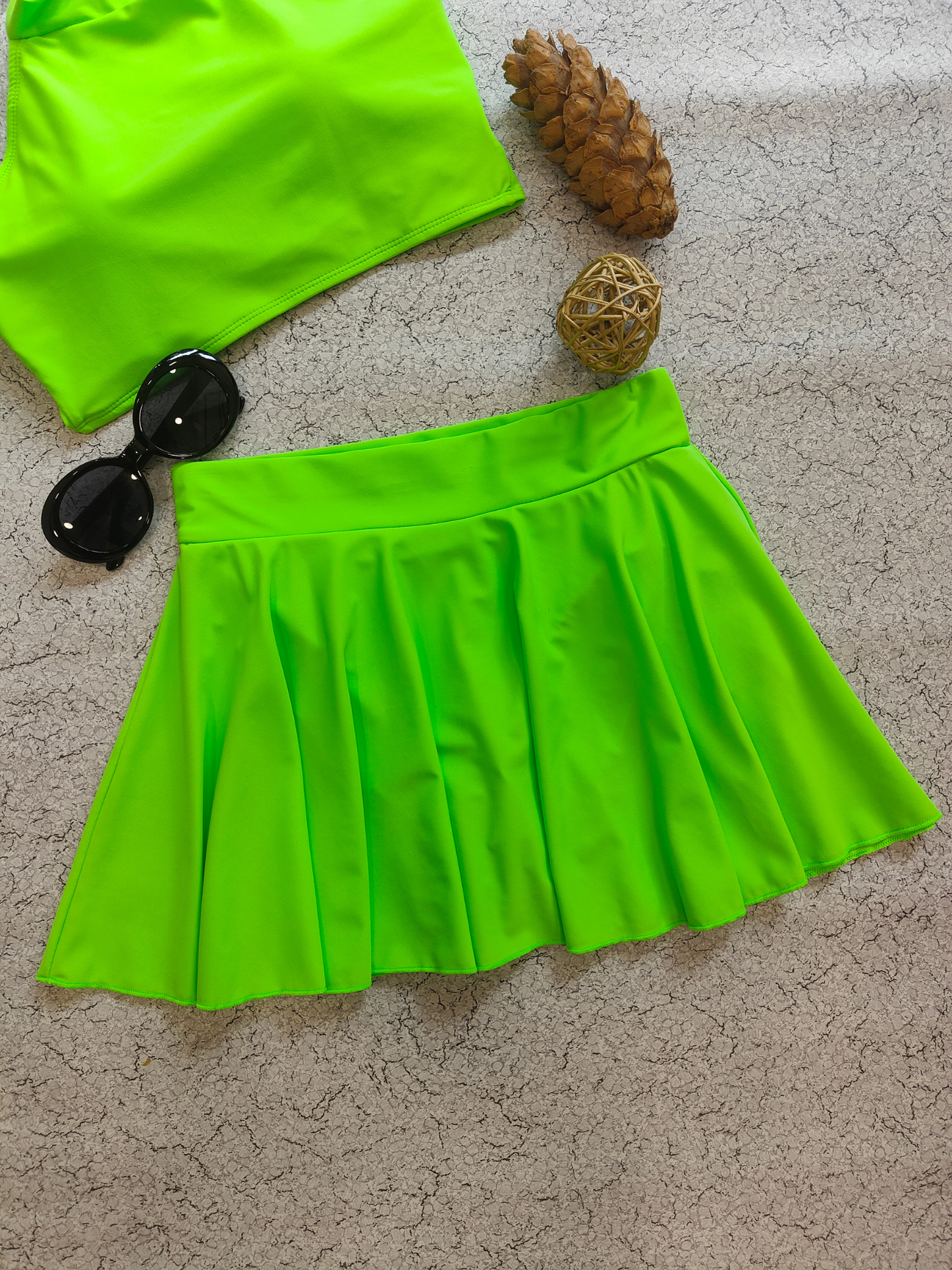 Neon Green Halter Bikini & Skirt Set