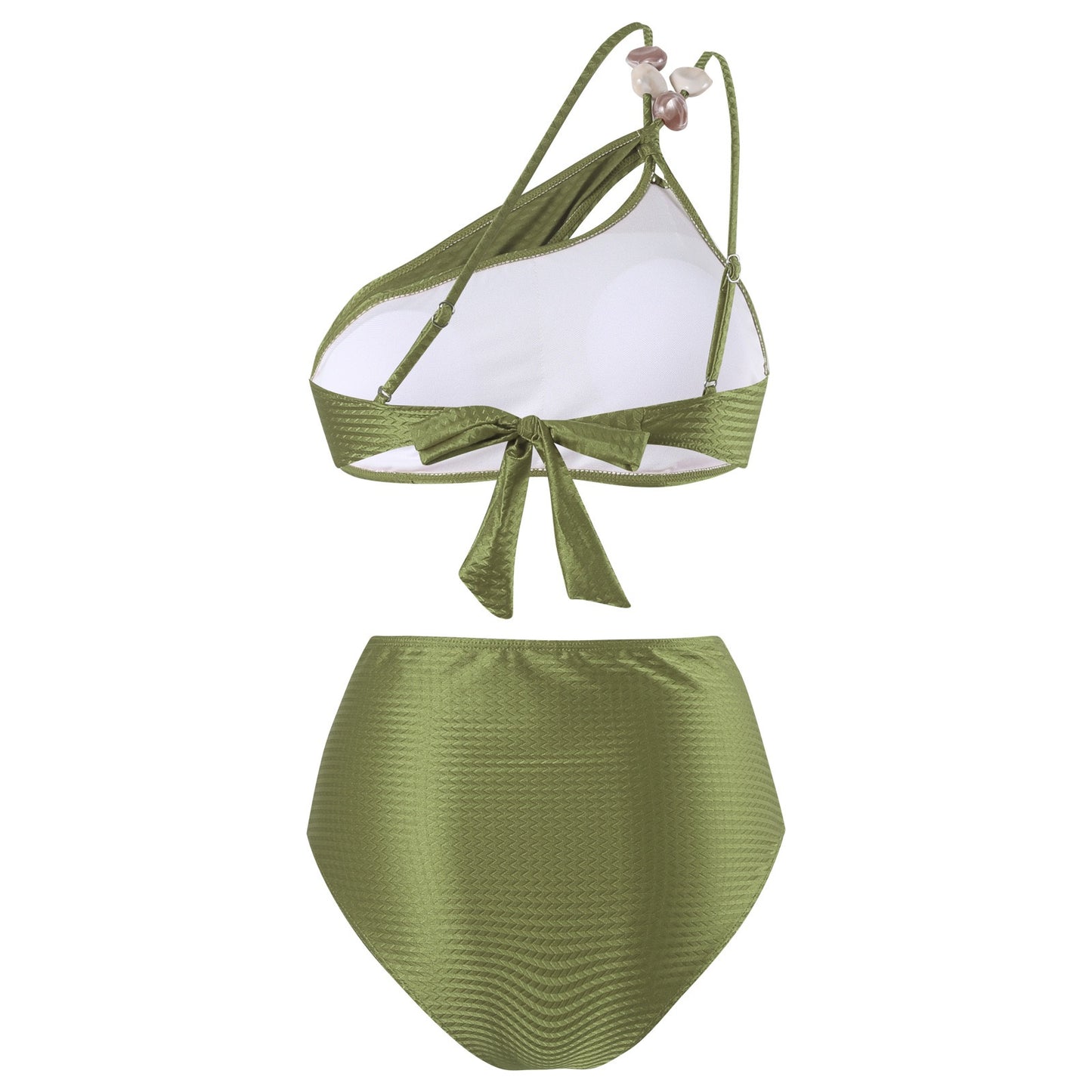 Sage Olive Beaded Bikni Set with Sarong